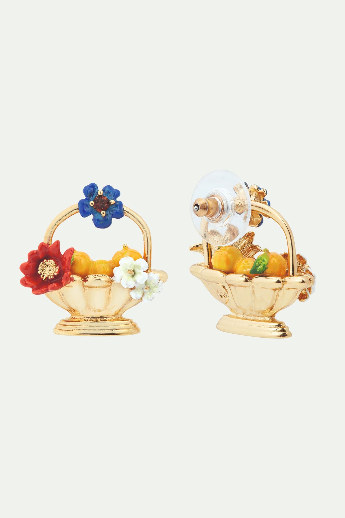 Boucles d'oreilles tiges corbeille de fruits et fleurs