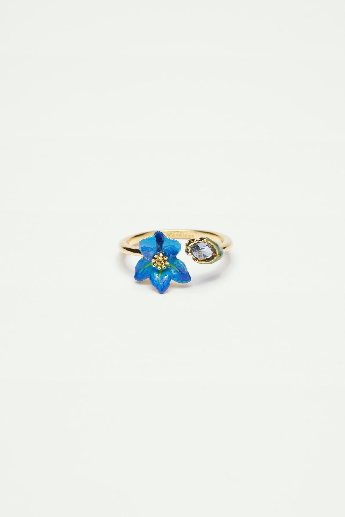 Bague ajustable Iris de Sibérie et cristal facetté