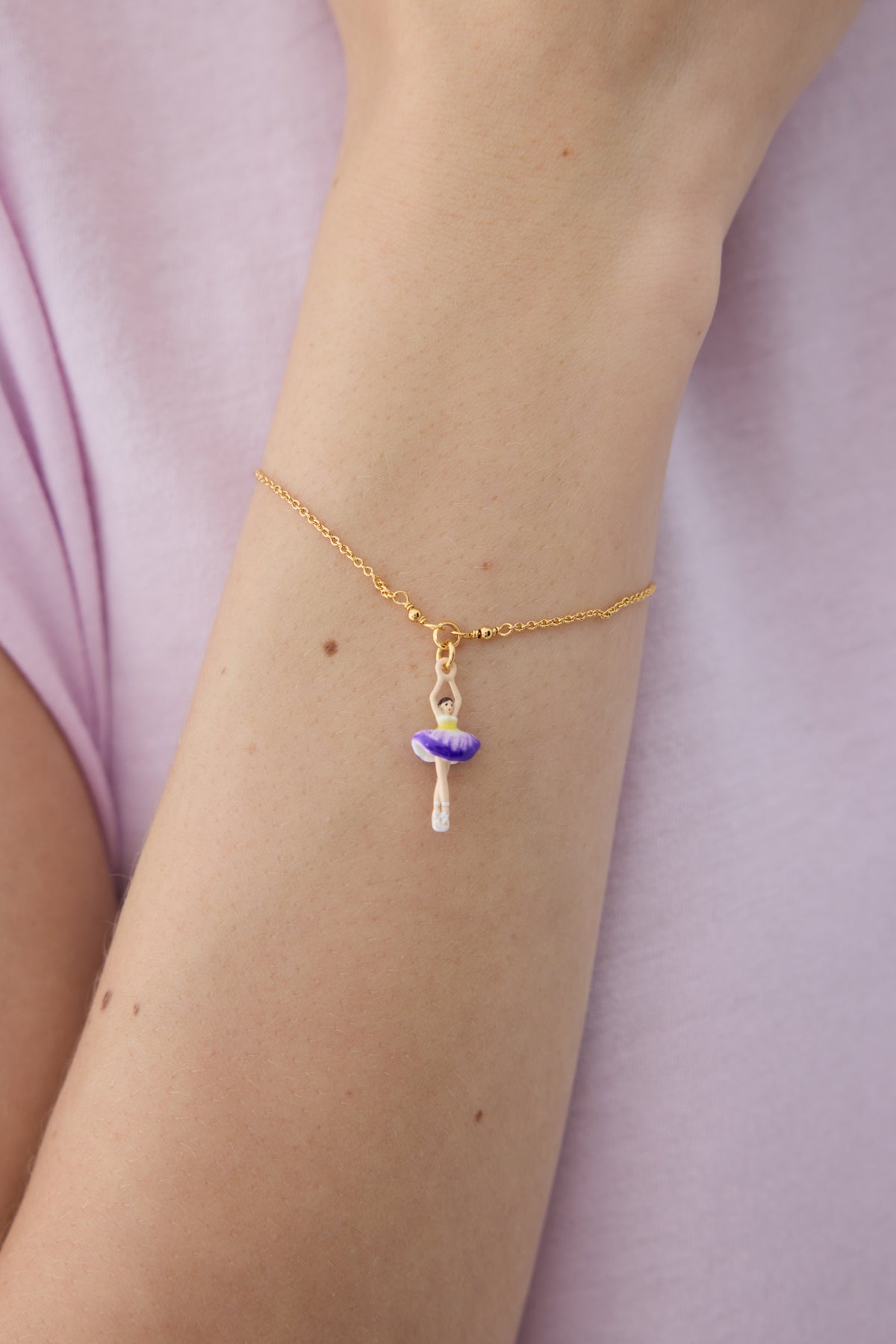 Purple and yellow tutu ballerina bracelet with purple crystals