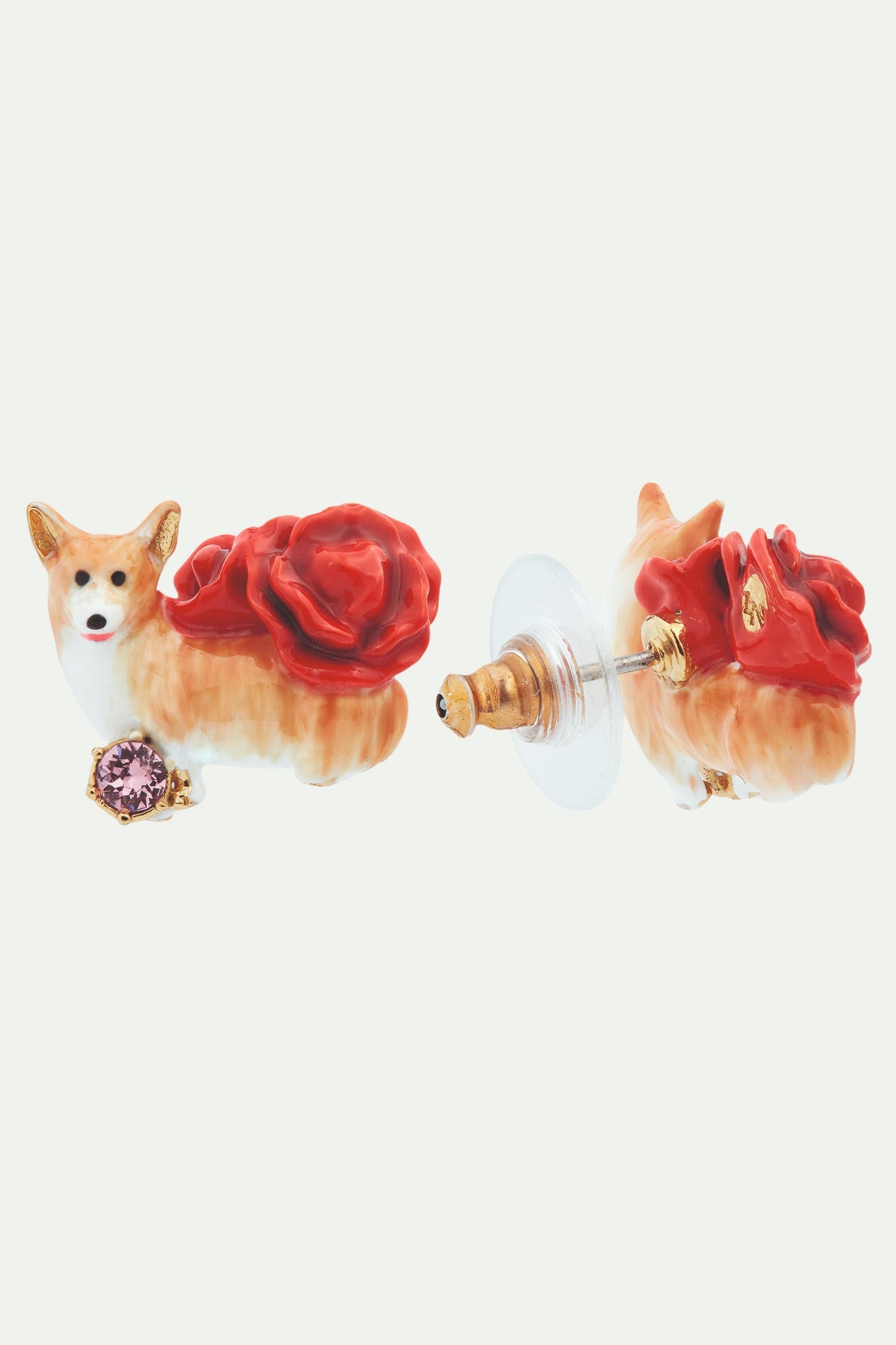Corgi and red roses post earrings