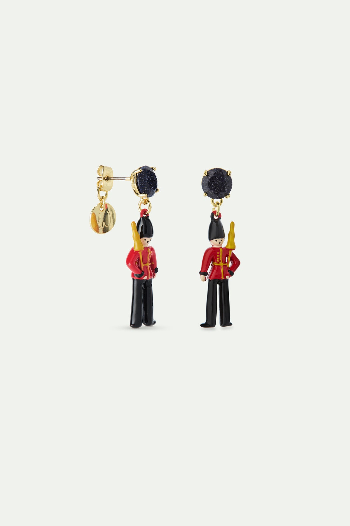 Boucles d'oreilles garde royal noir et rouge et verre facetté noir
