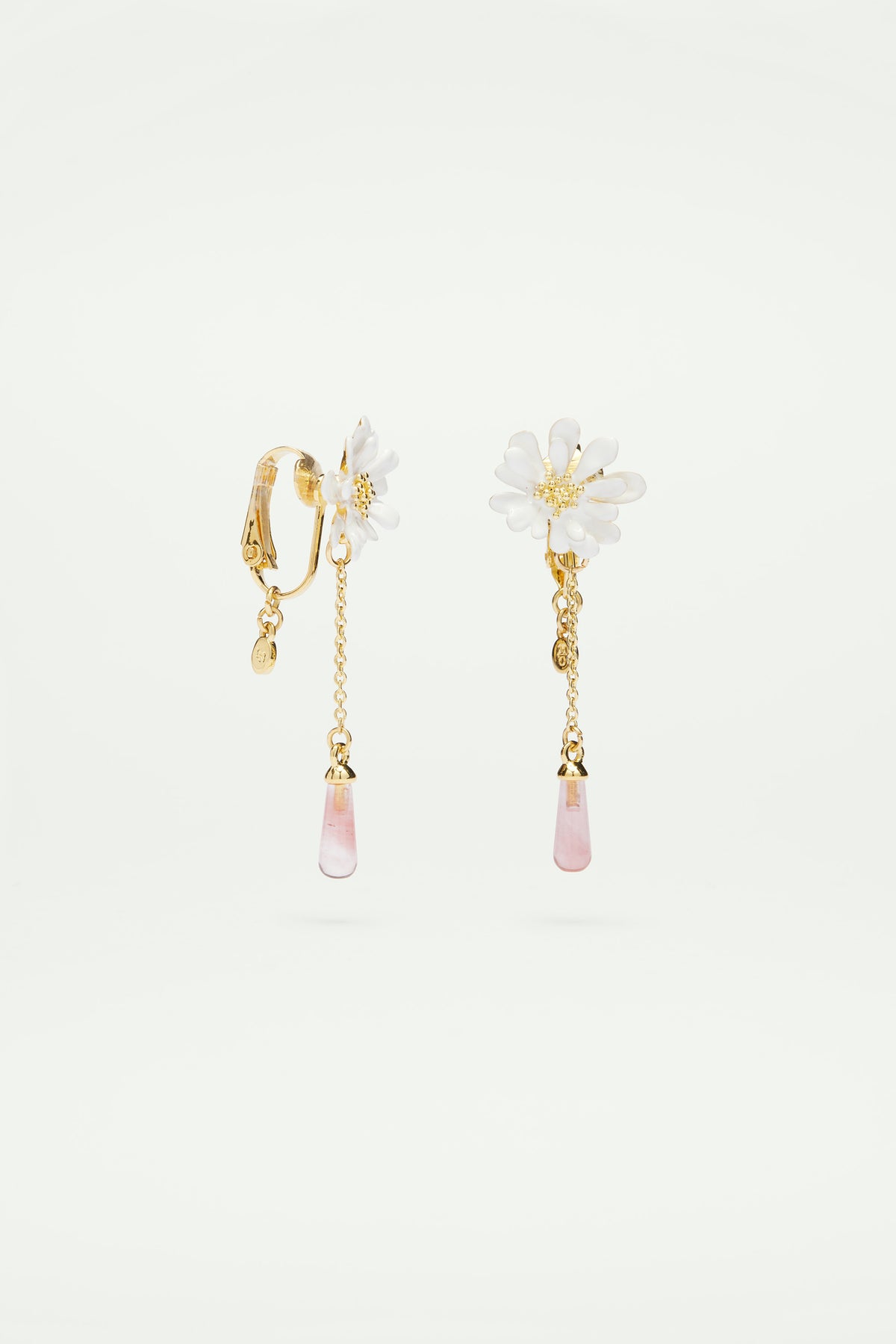 Boucles d'oreilles fleur blanche et perle rose