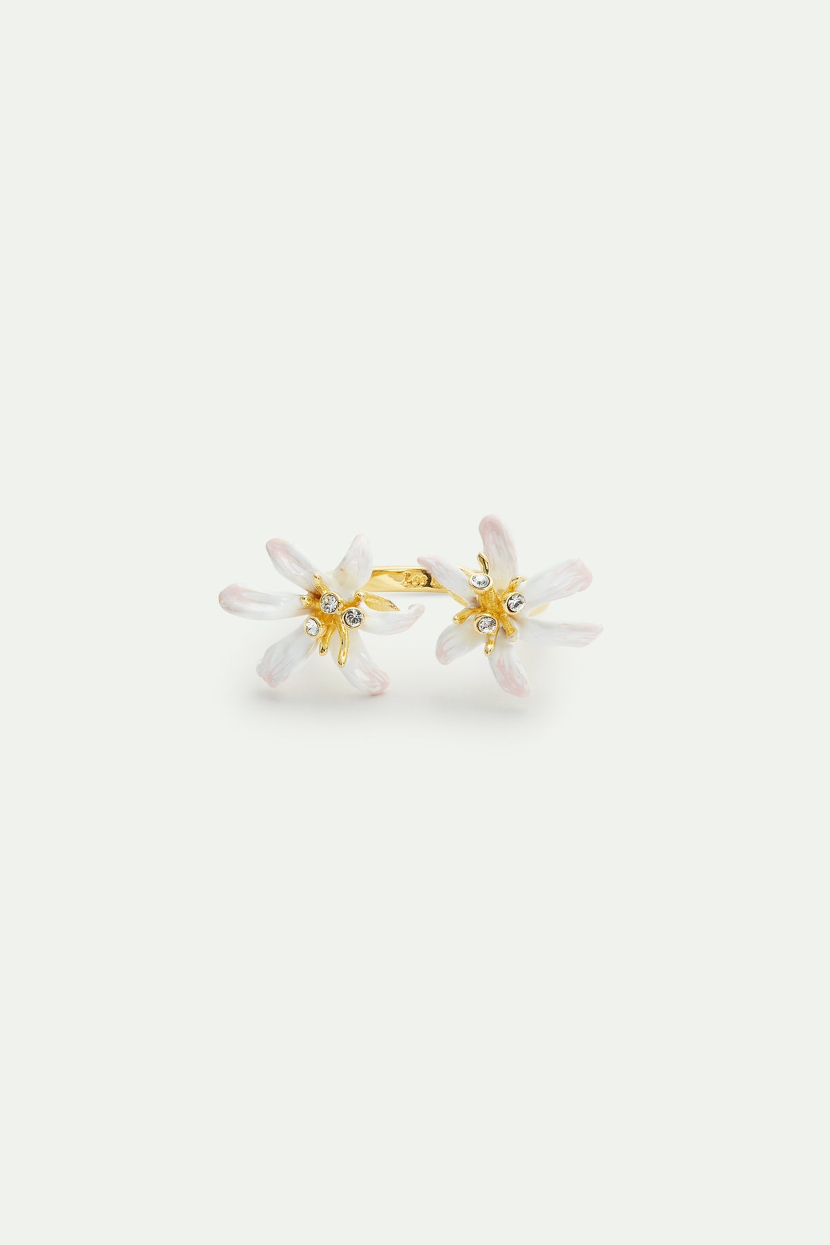 Bague ajustable dorée Fleur de Lys blanche