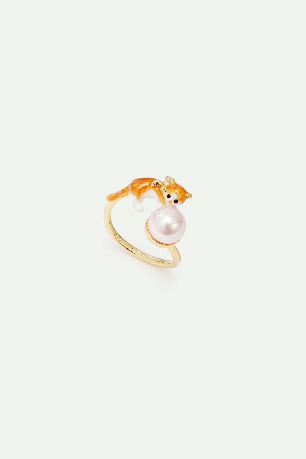 Bague ajustable chaton roux et perle de culture
