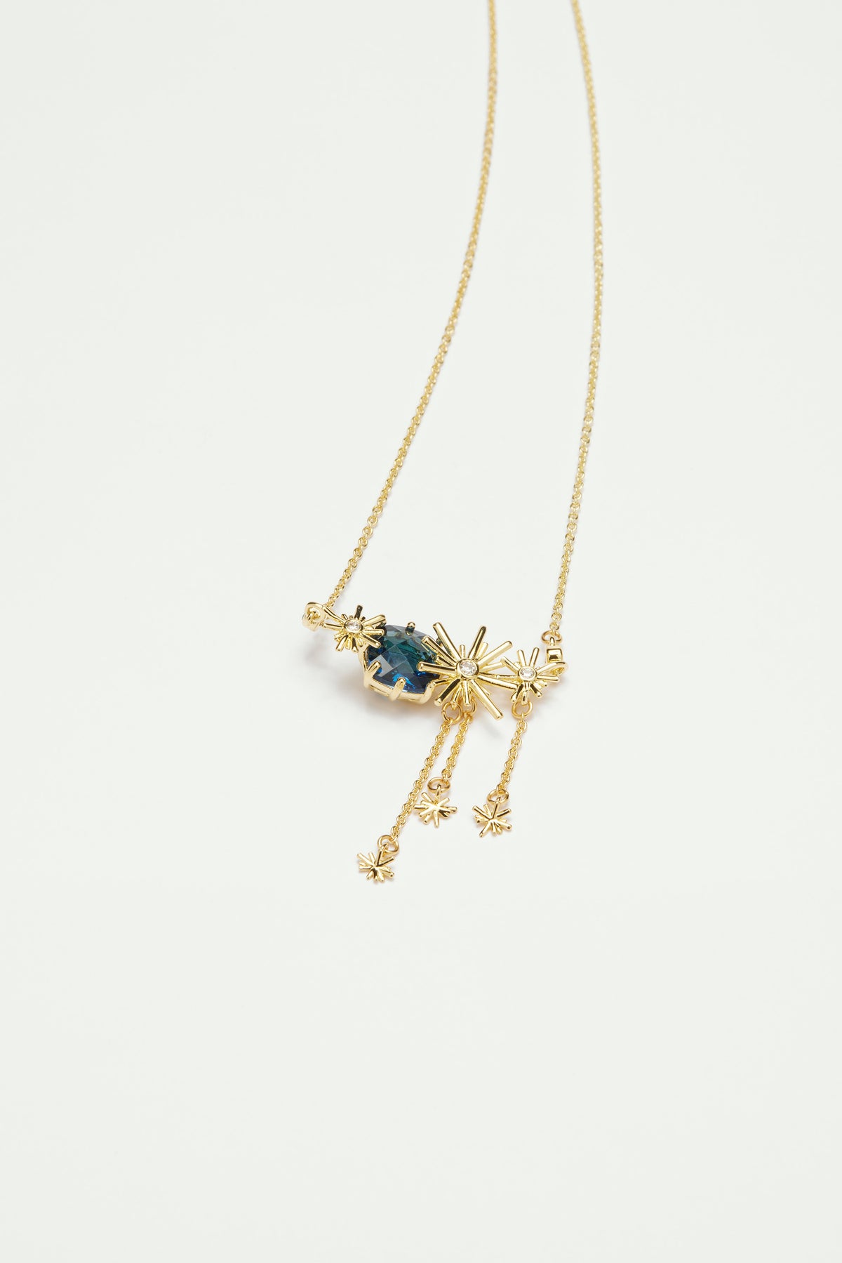 Collier plastron étoiles dorées et pierres bleues