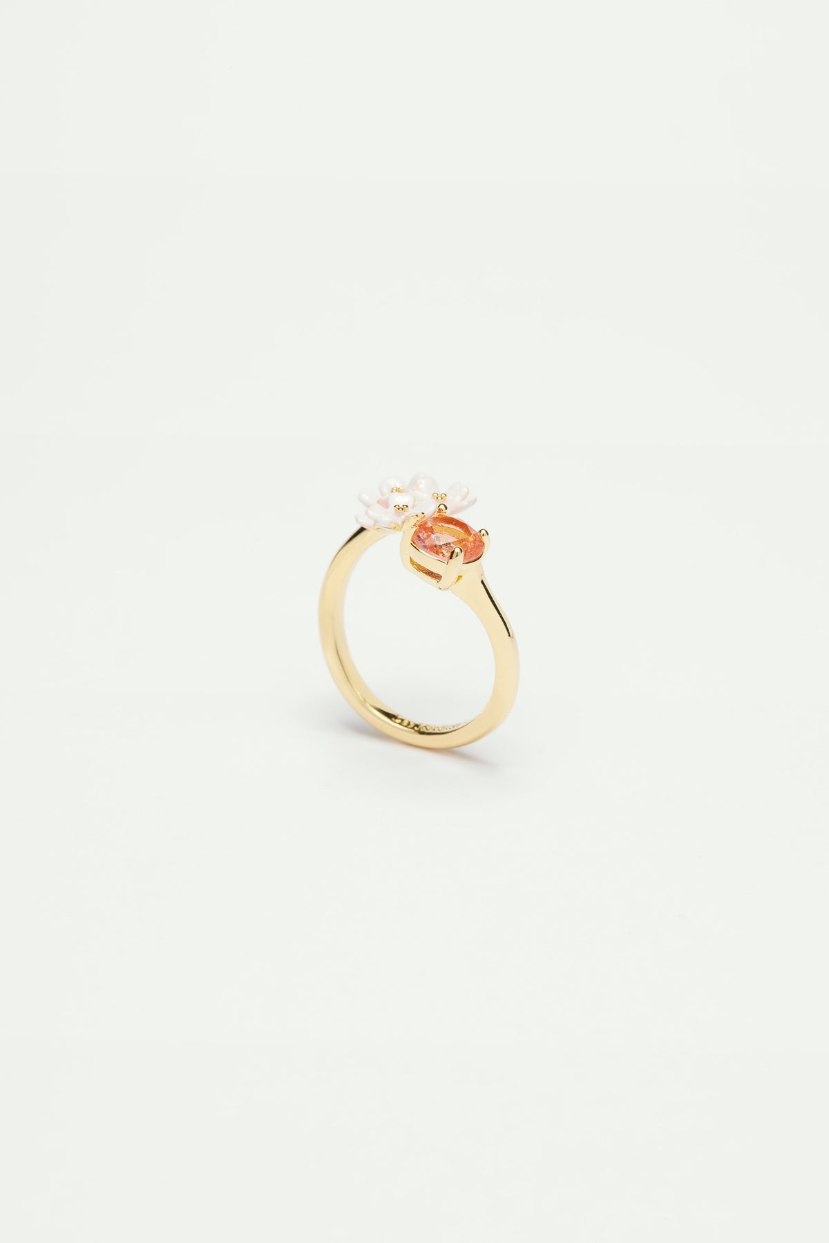 Bague ajustable toi et moi fleurs de verveine et pierre ronde