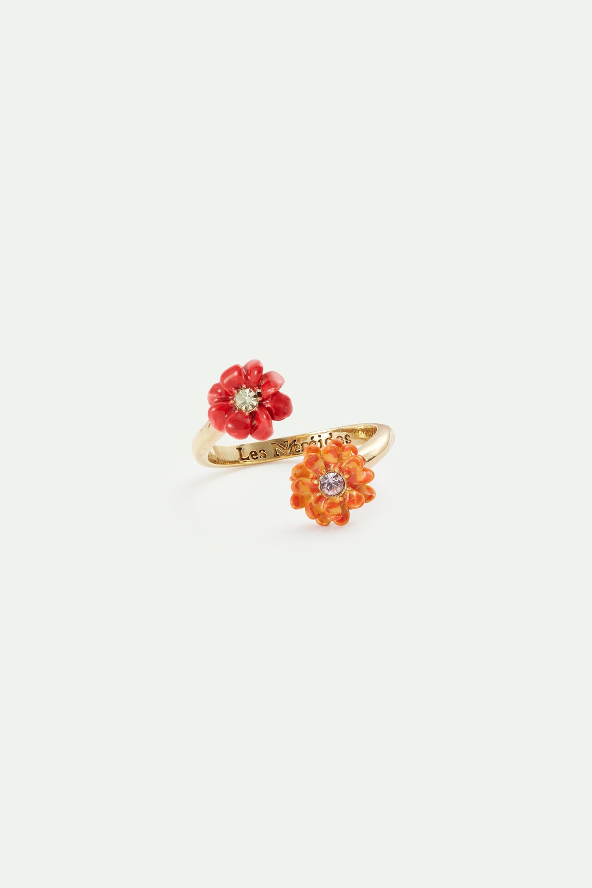 Bague ajustable fleurs et cristaux