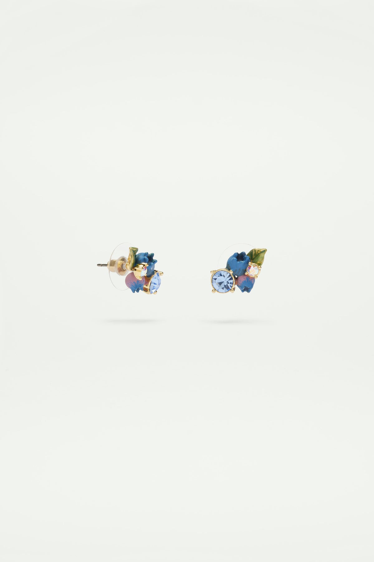 Boucles d'oreilles tiges myrtilles et pierre en verre taillé ronde