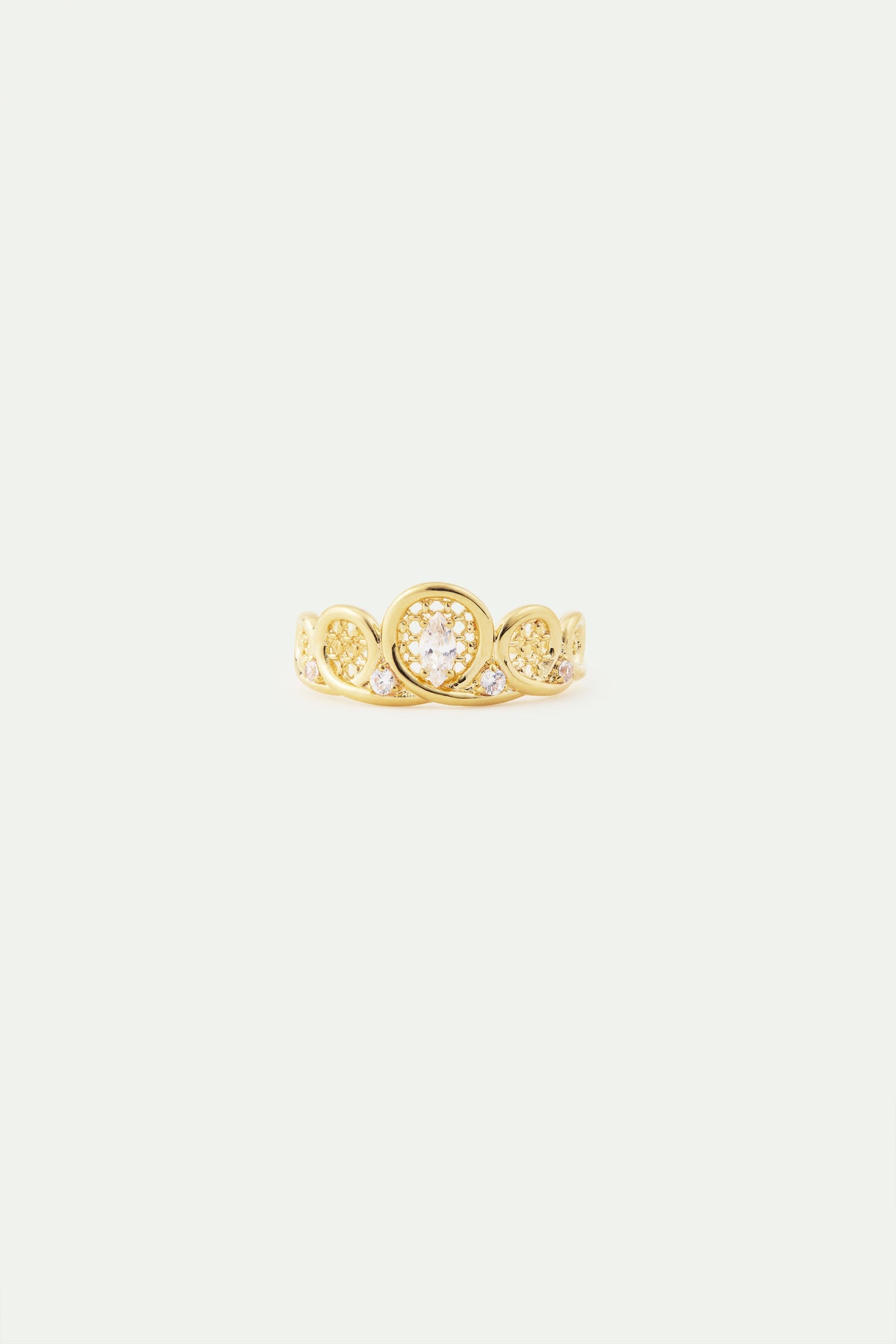 Bague ajustable Diadème doré en filigrane et cristaux
