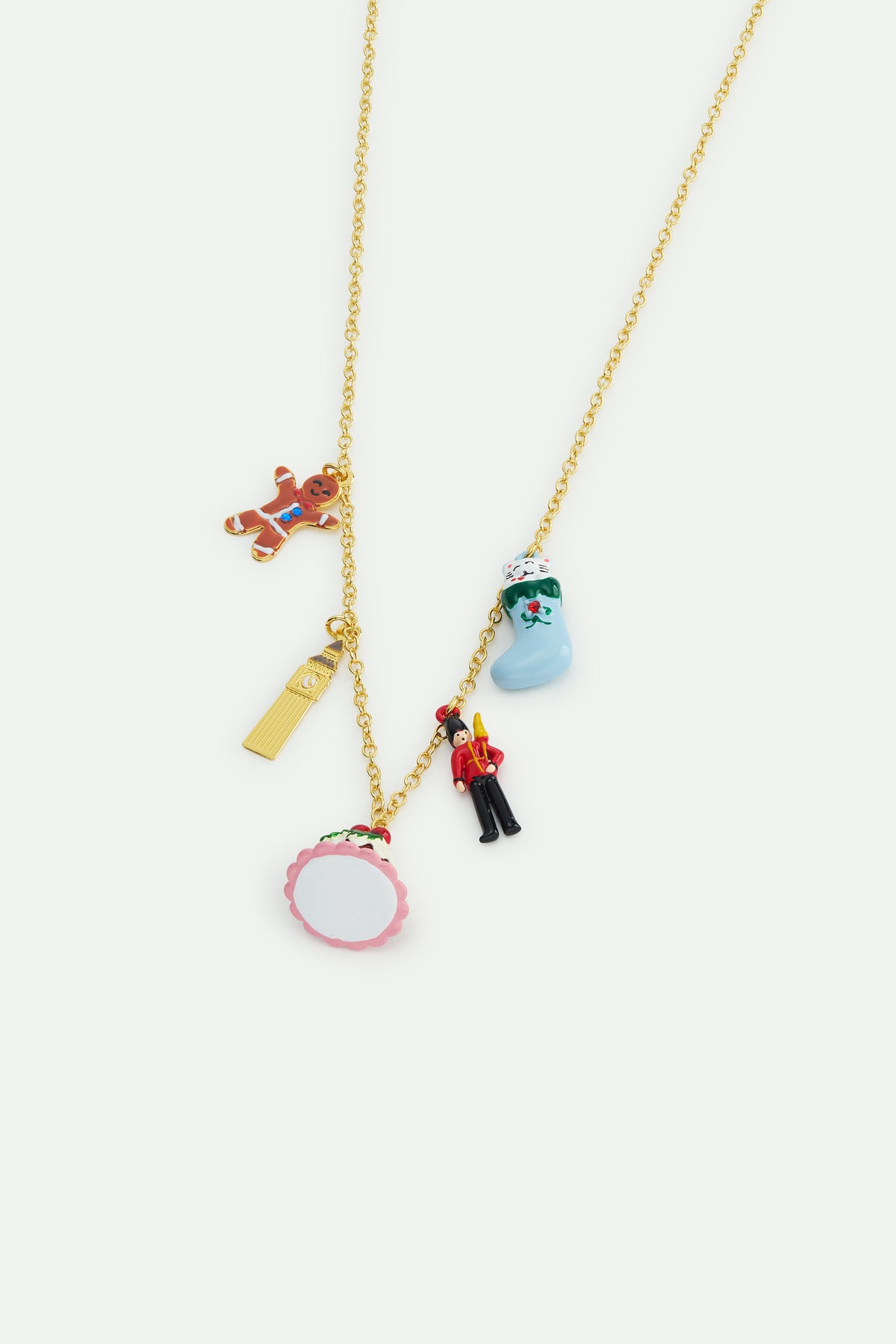 Collier charm's chausette de noël, garde royal, pudding, Big ben et pain d'épices
