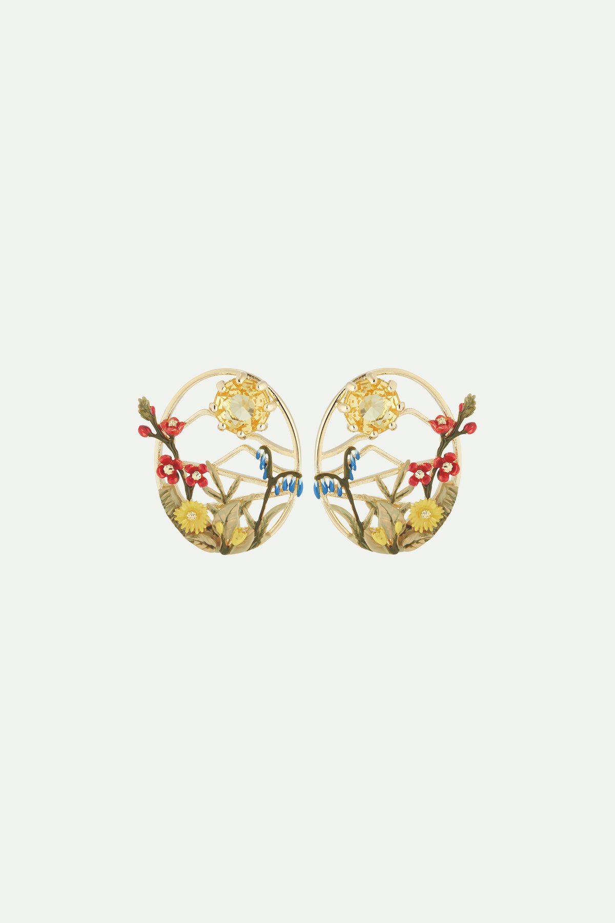 Boucles d'oreilles tiges mont Fuji et pierre ronde