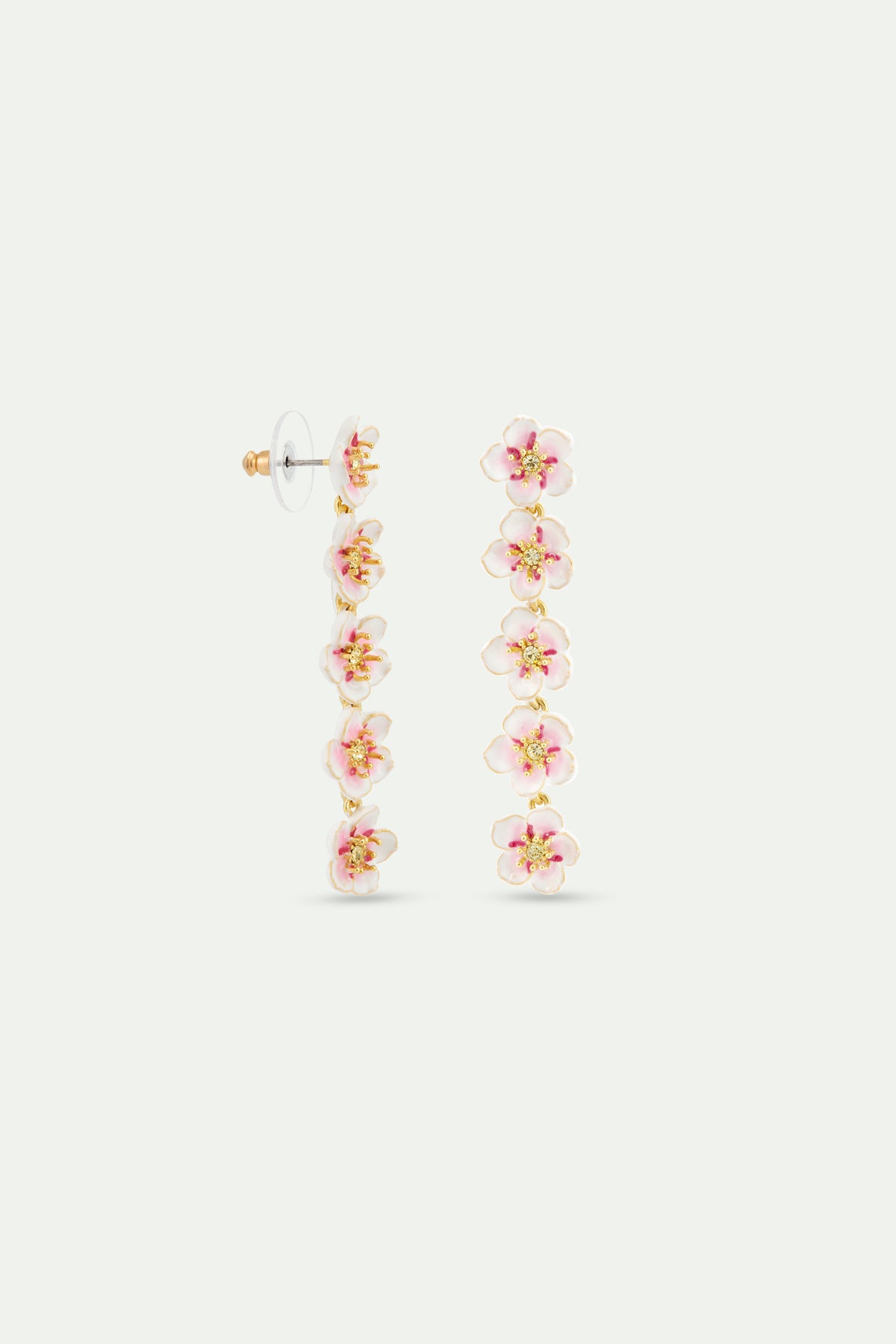 Mini white cherry blossom dangle earrings
