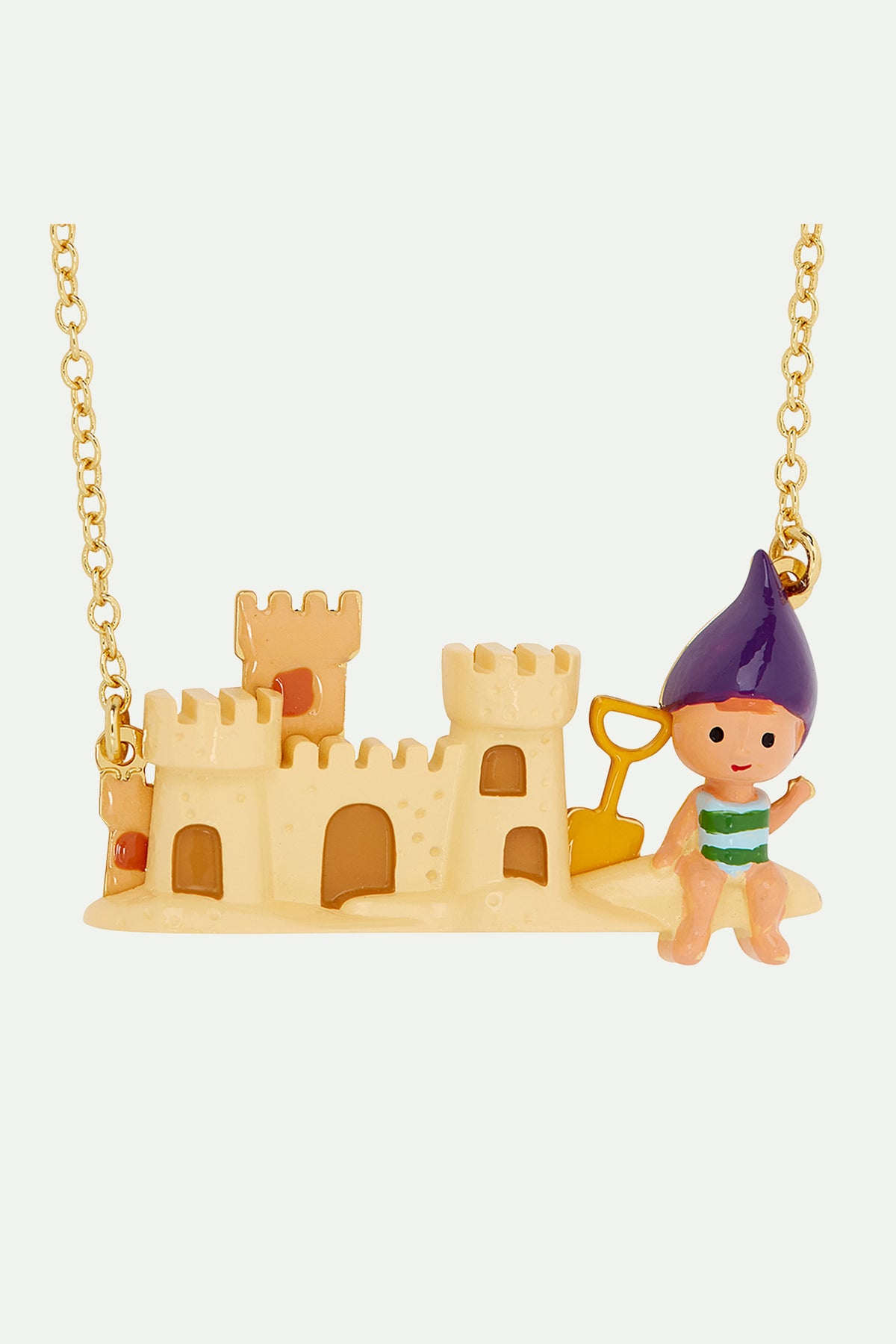 Collier plastron enfant nain de jardin et château de sable