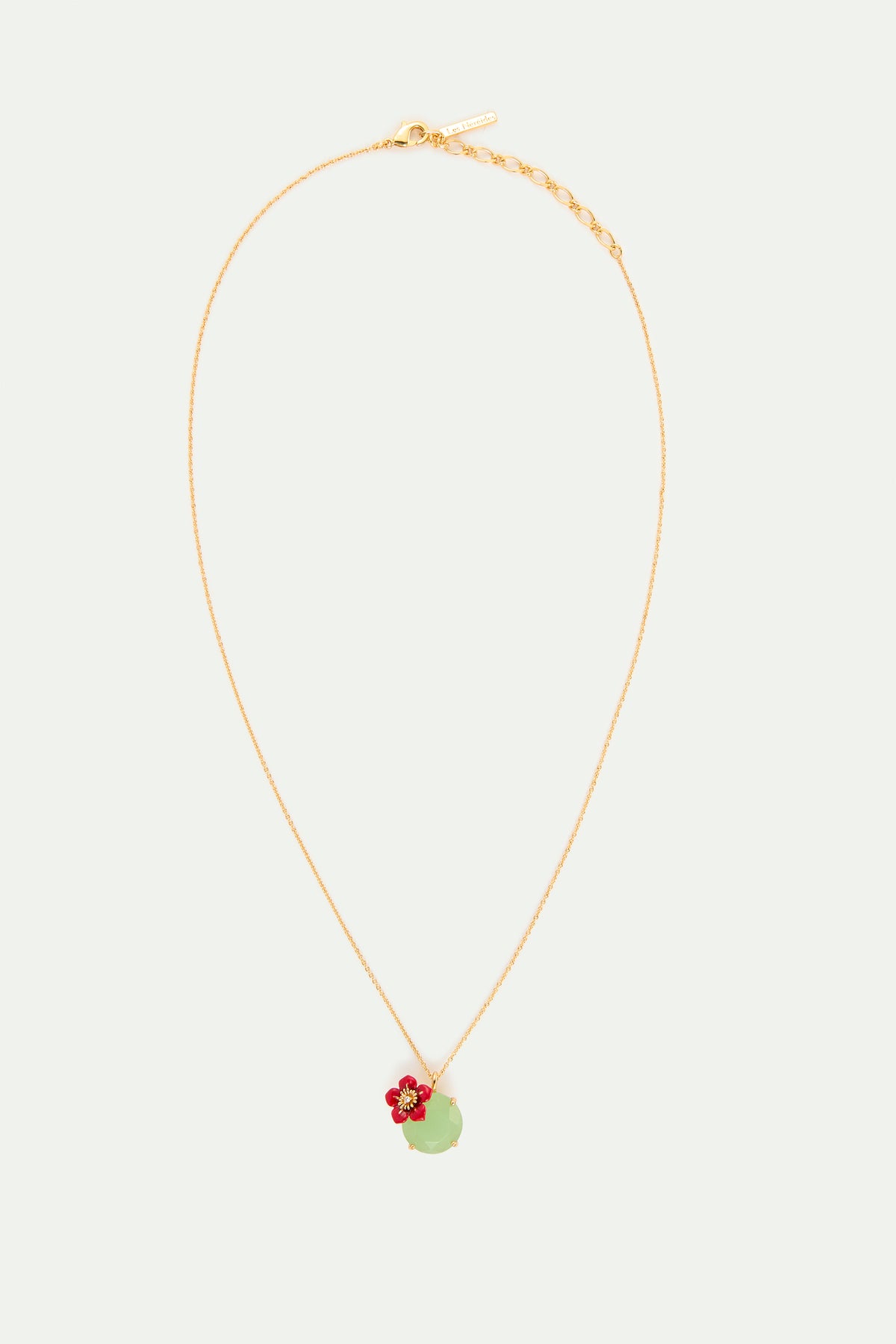 Collier pendentif pierre ronde verte et fleur de prunier