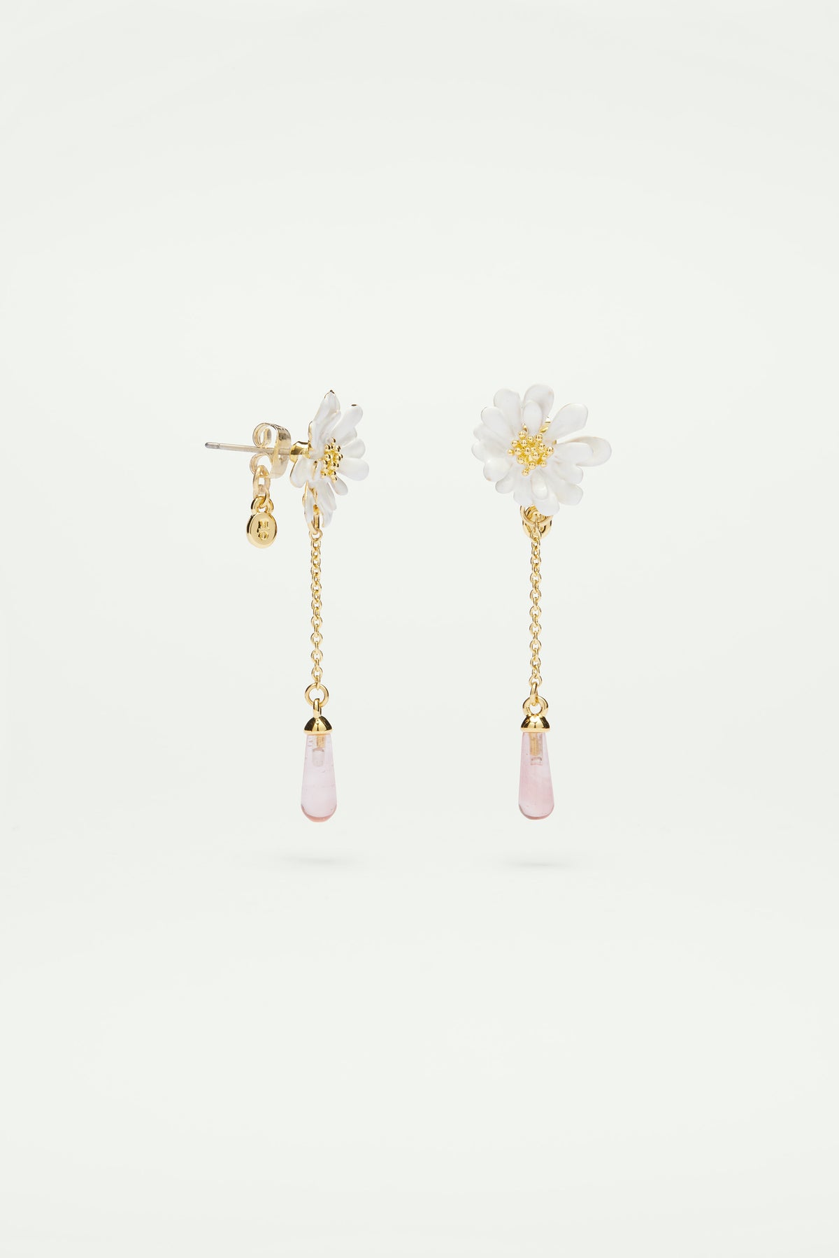 Boucles d'oreilles fleur blanche et perle rose