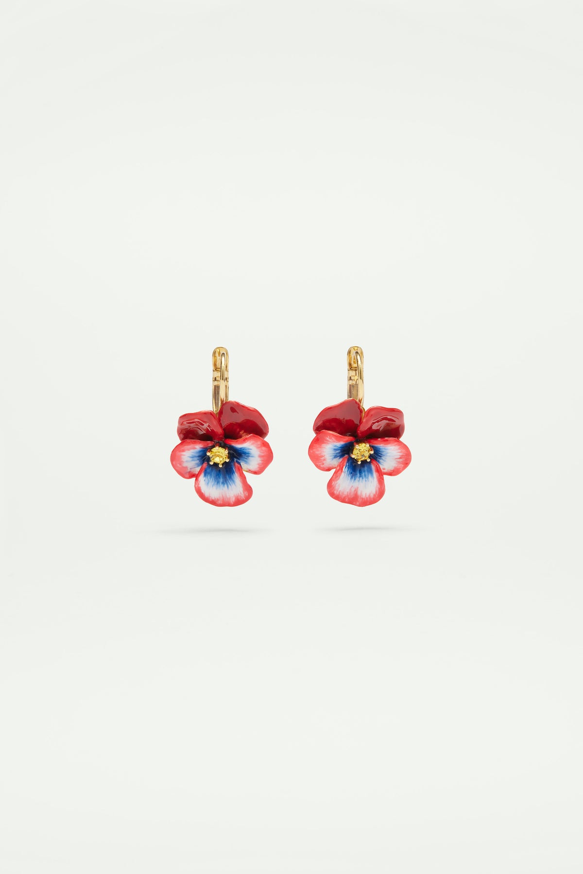 Boucles d'oreilles dormeuses pensée rouge et cristal taillé