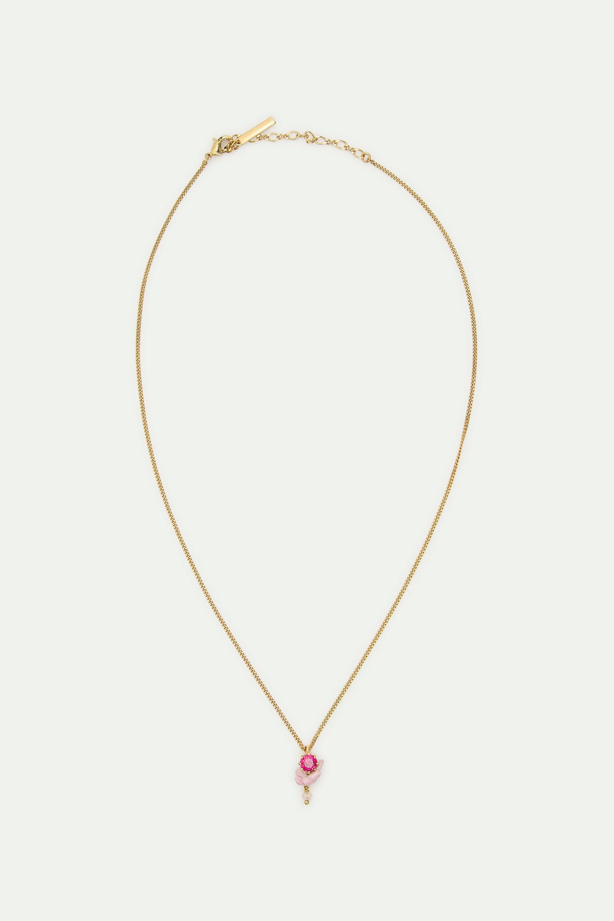 Collier pendentif verre taillé, glycine rose et perle de cristal facetté blanche