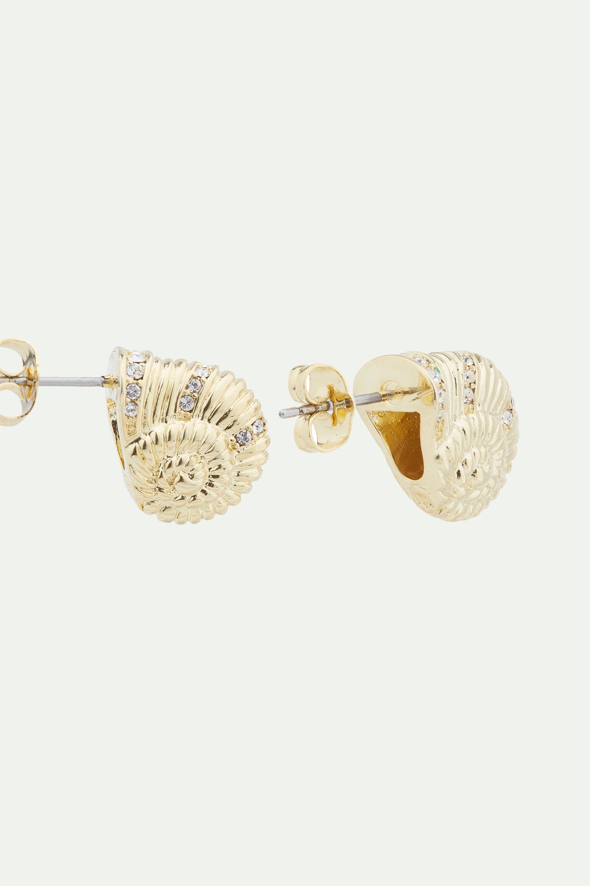 Boucles d'oreilles tiges escargot doré et cristaux facettés