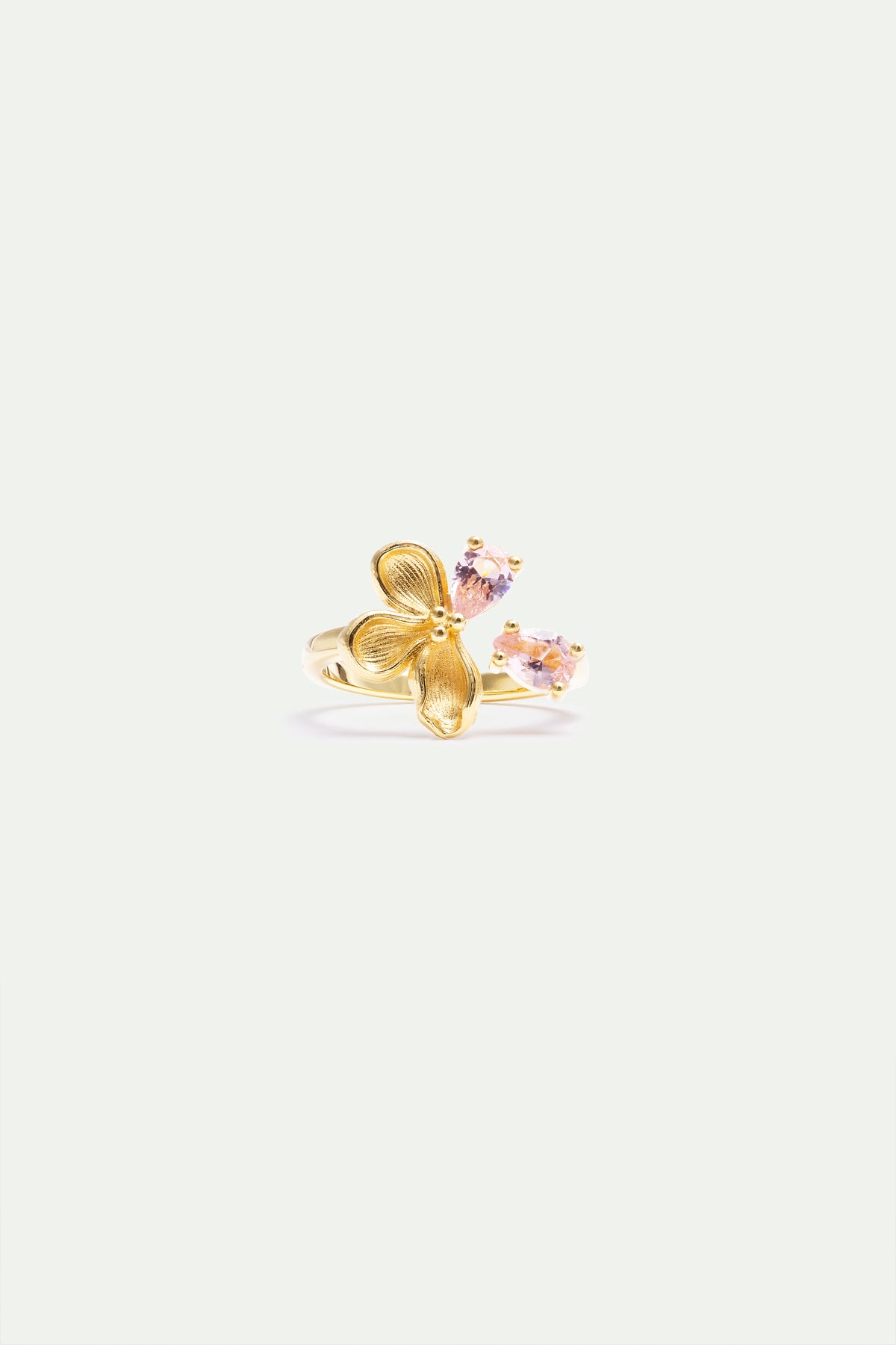 Bague ajustable dorée fleur de cerisier et pierres roses
