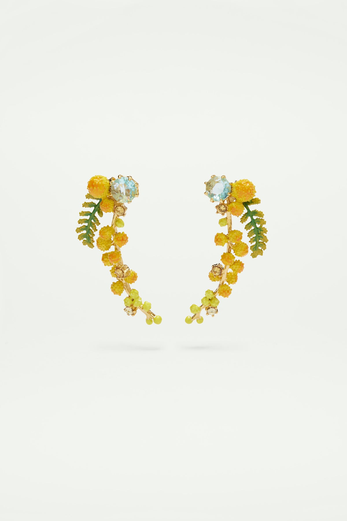 Boucles d'oreilles branche de mimosa et fougère