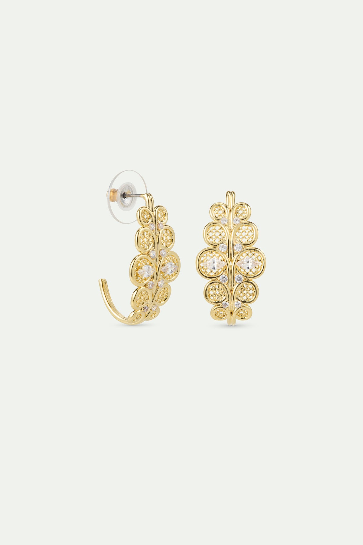 Boucles d'oreilles tiges créoles dorées en filigrane et cristaux