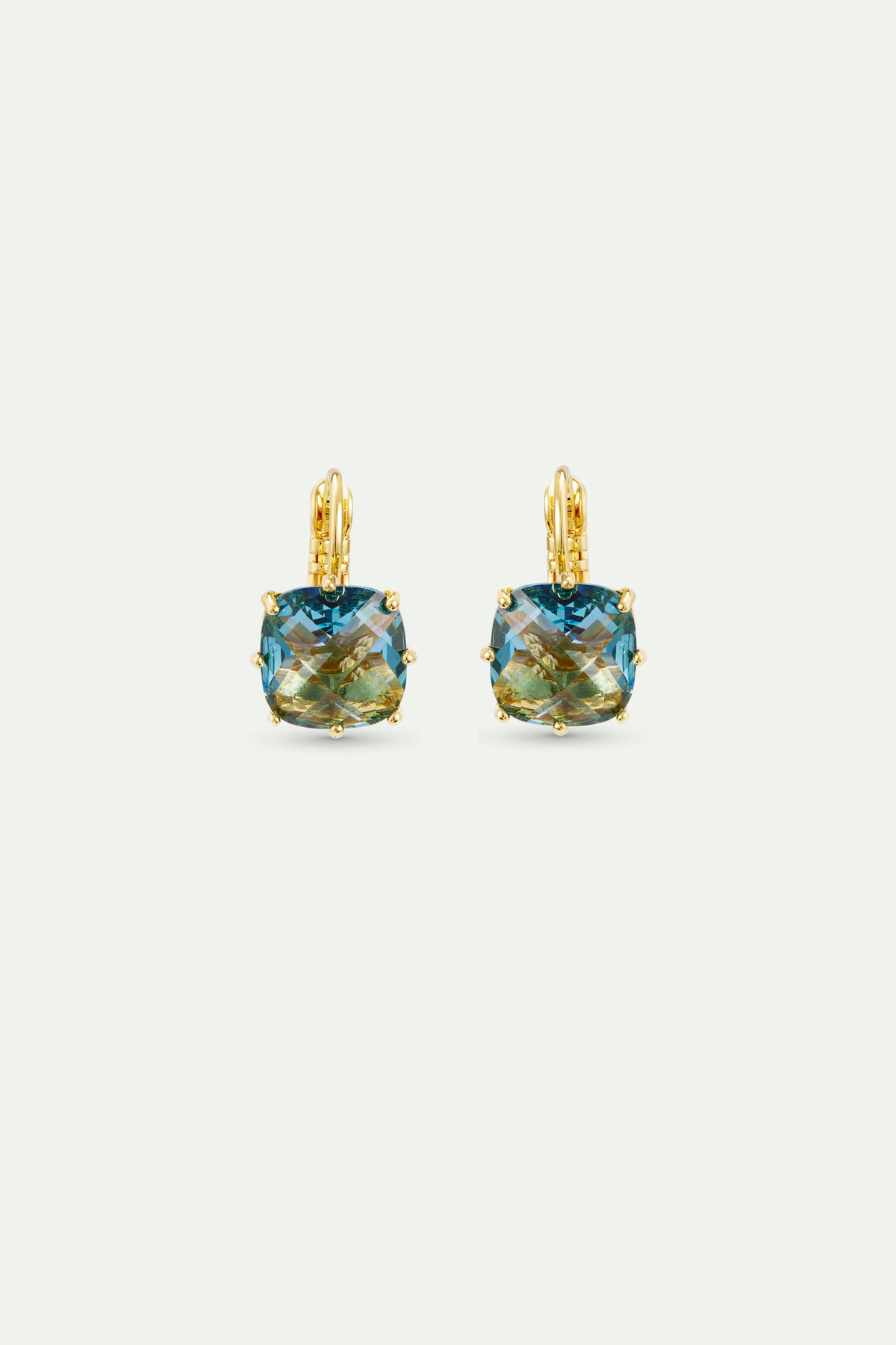 Boucles d'oreilles dormeuses Diamantine pierre carrée Acqua Azzurra