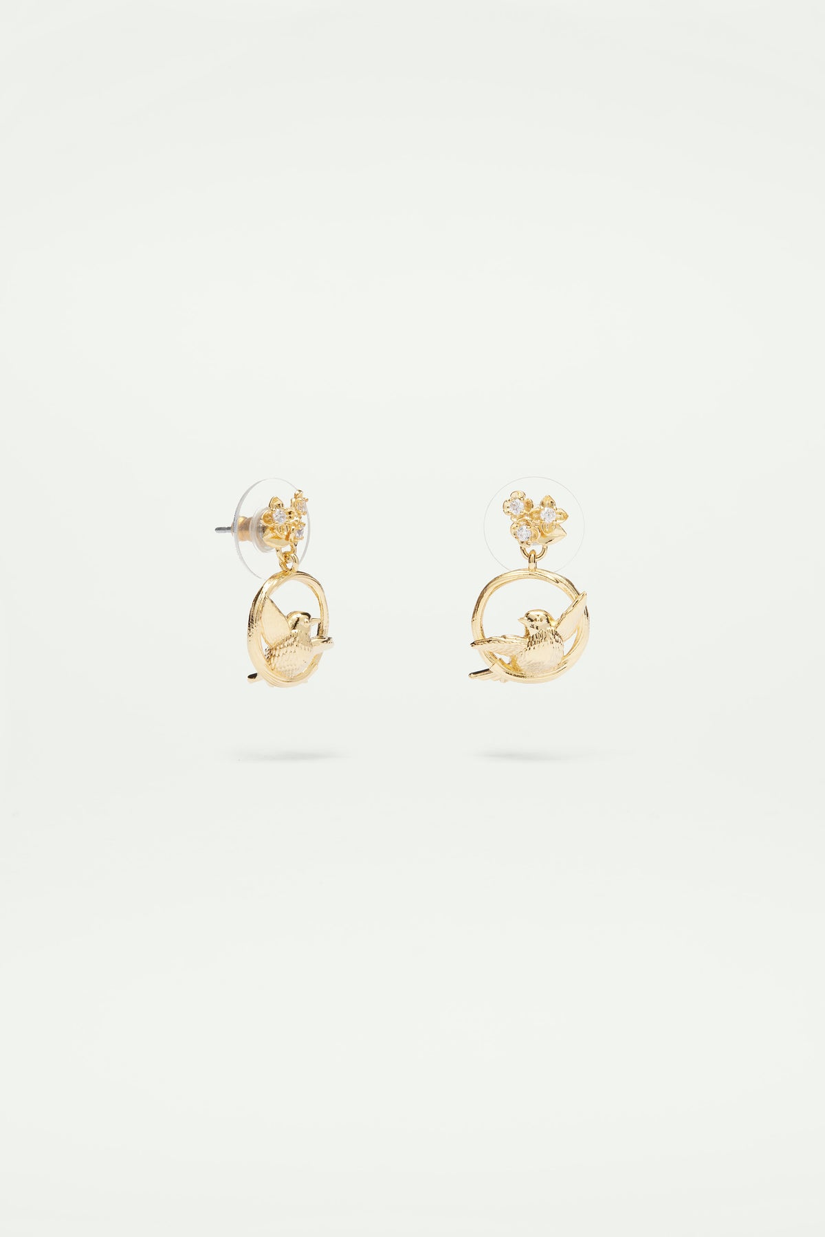 Boucles d'oreilles pendantes oiseaux, fleurs et cristaux
