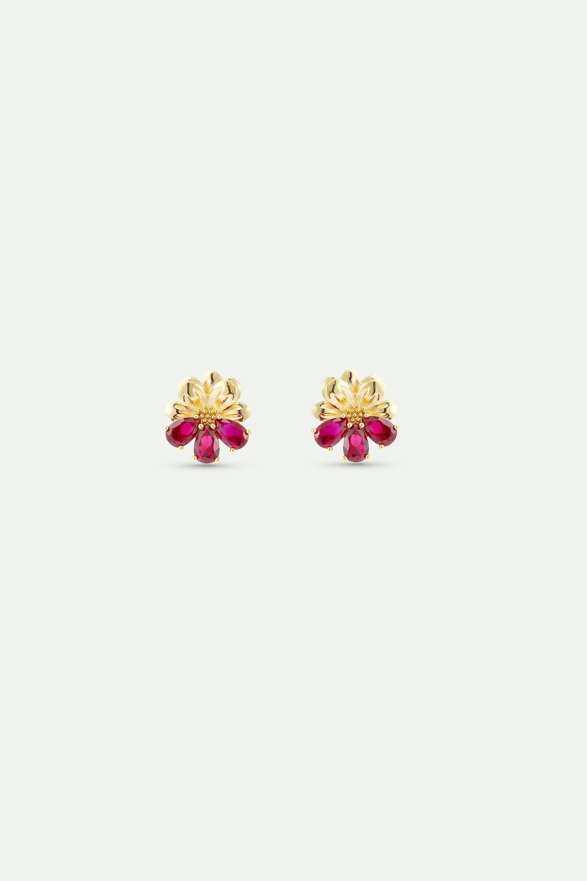 Boucles d'oreilles dorées cosmos et pierres rouges
