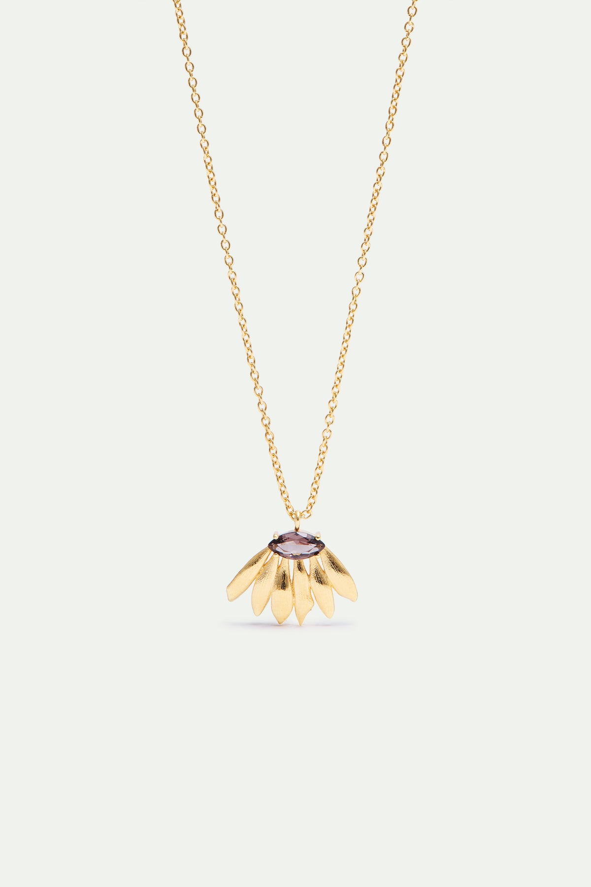 Collier pendentif doré fleur de tournesol et pierre violette
