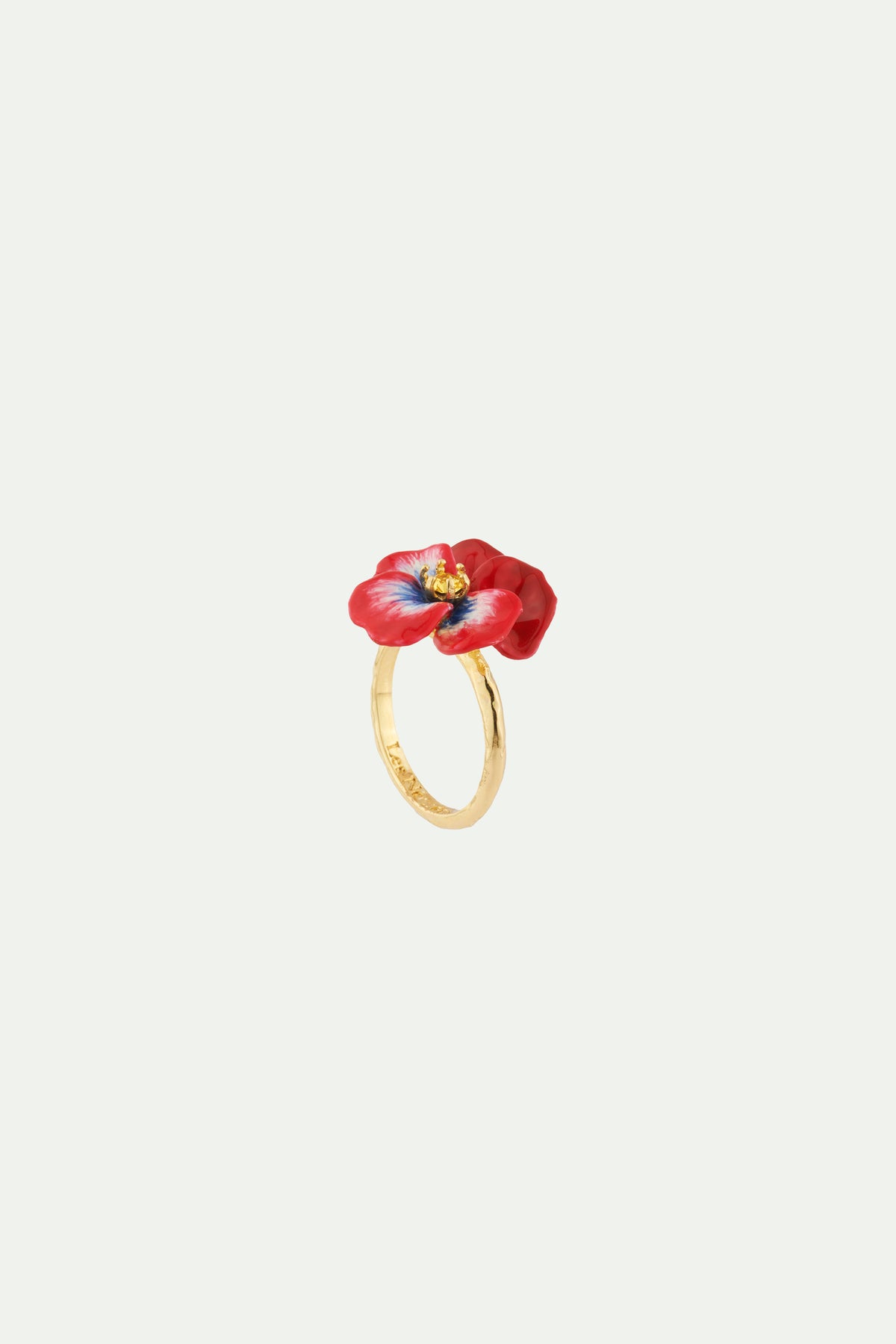 Bague cocktail pensée rouge et cristal taillé