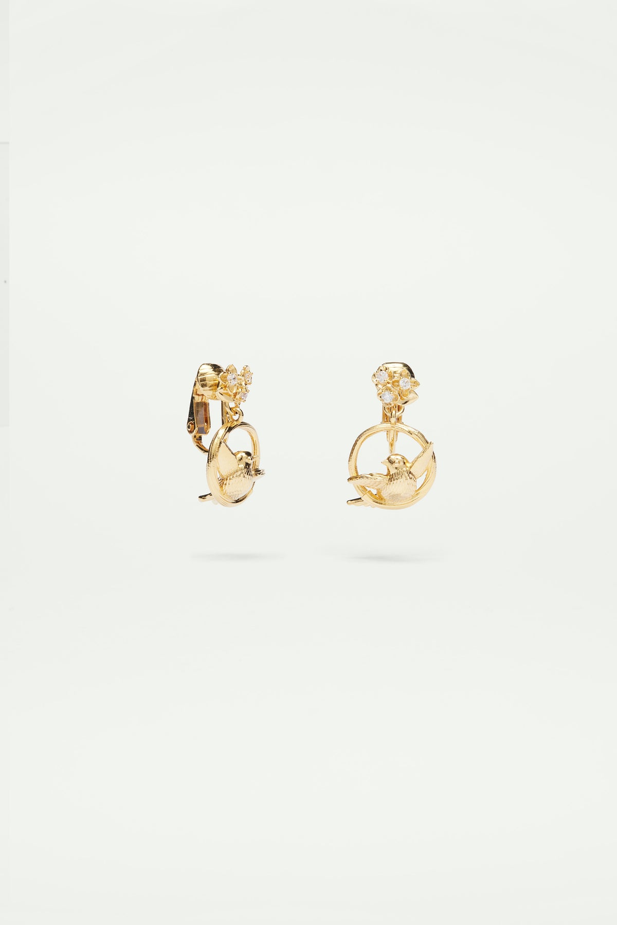 Boucles d'oreilles pendantes oiseaux, fleurs et cristaux