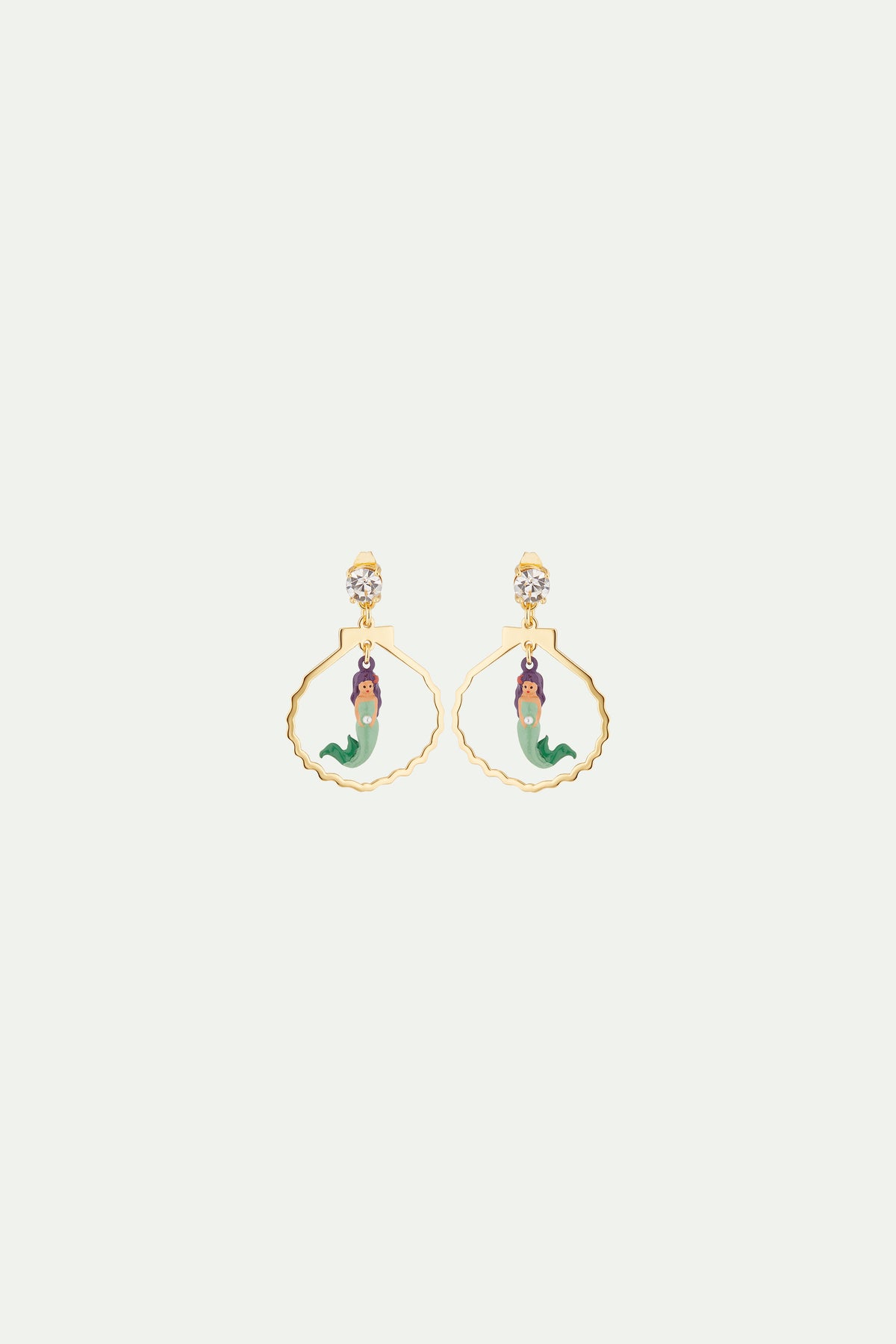 Boucles d'oreilles sirène, pierre taillée, forme coquillage
