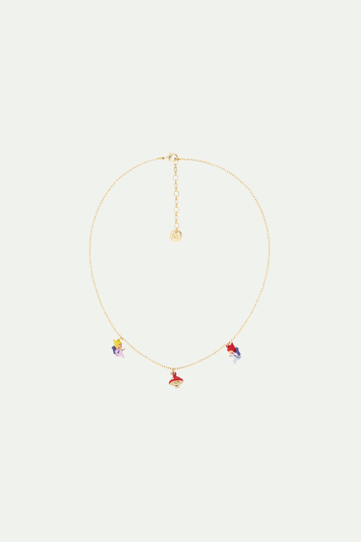 Hiking young gnomes and mushroom charm necklace