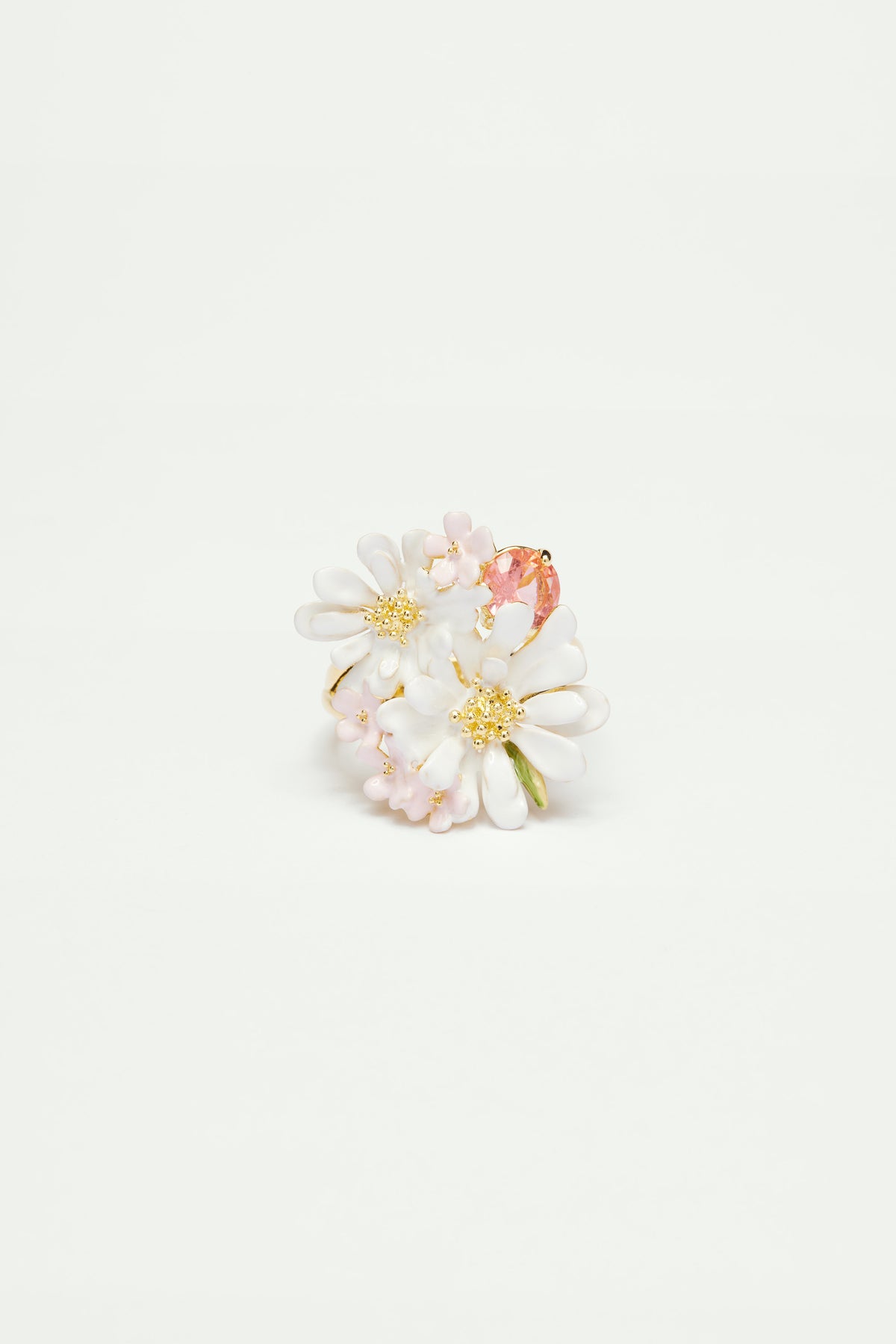 Bague cocktail bouquet de fleurs et pierre ronde