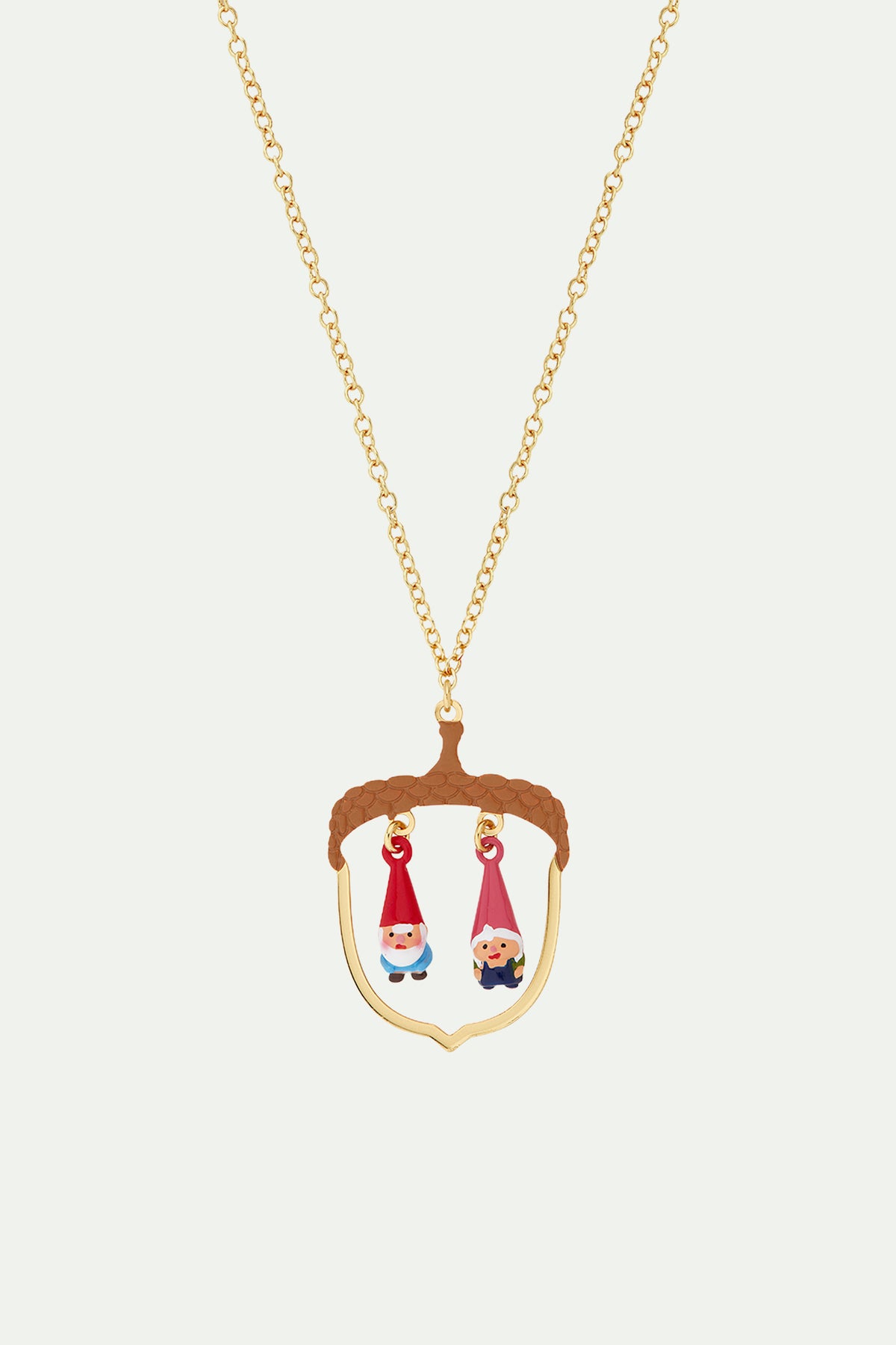 Collier pendentif noisette et nains de jardin