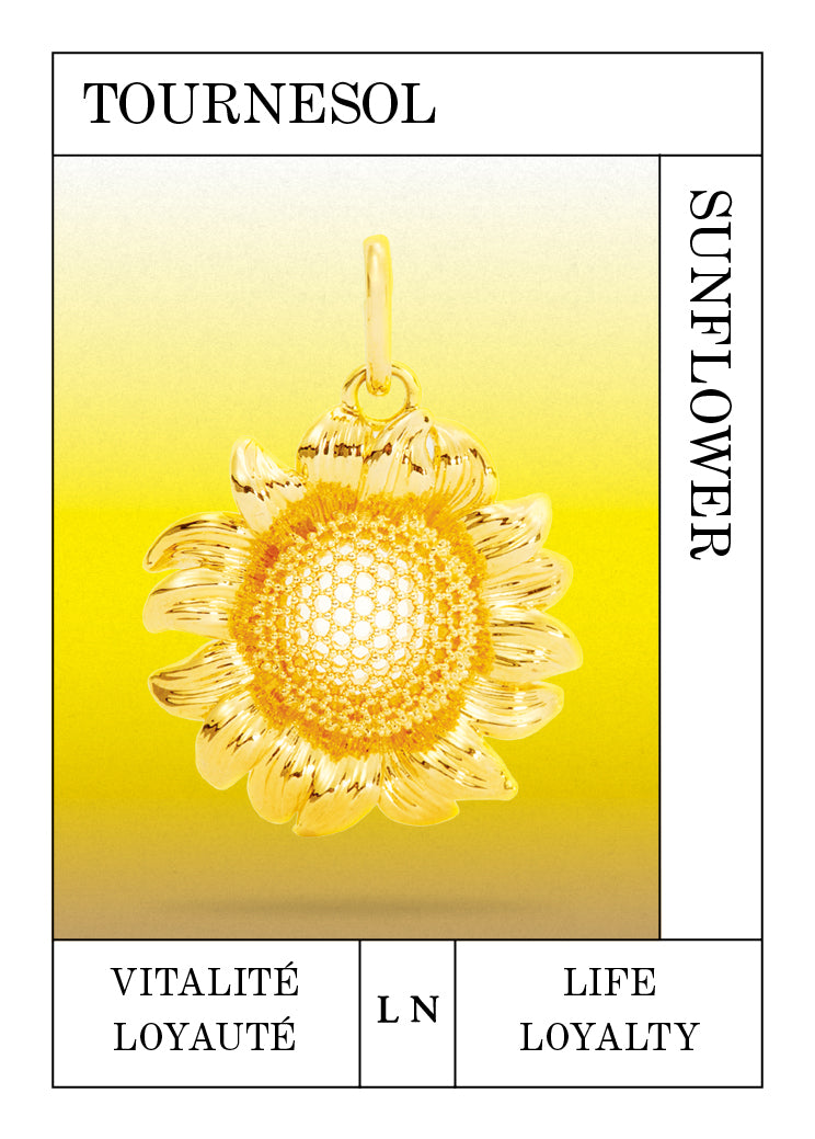 Pendentif fleur de tournesol dorée, Vitalité et Loyauté