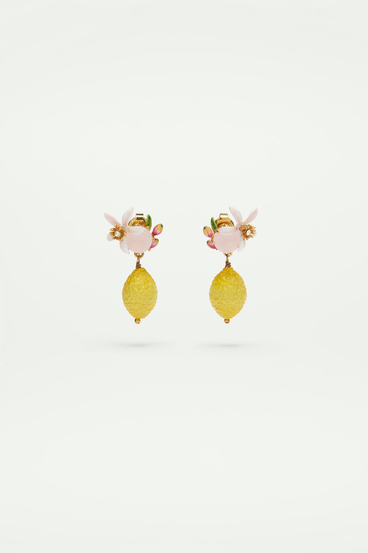 Boucles d'oreilles citron, fleur et verre facetté