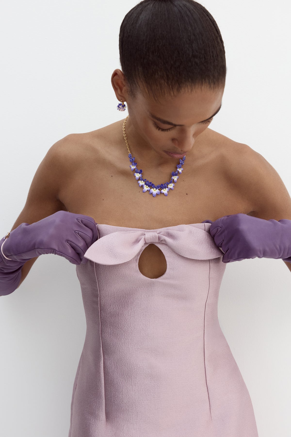 Violets and faceted crystal statement necklace