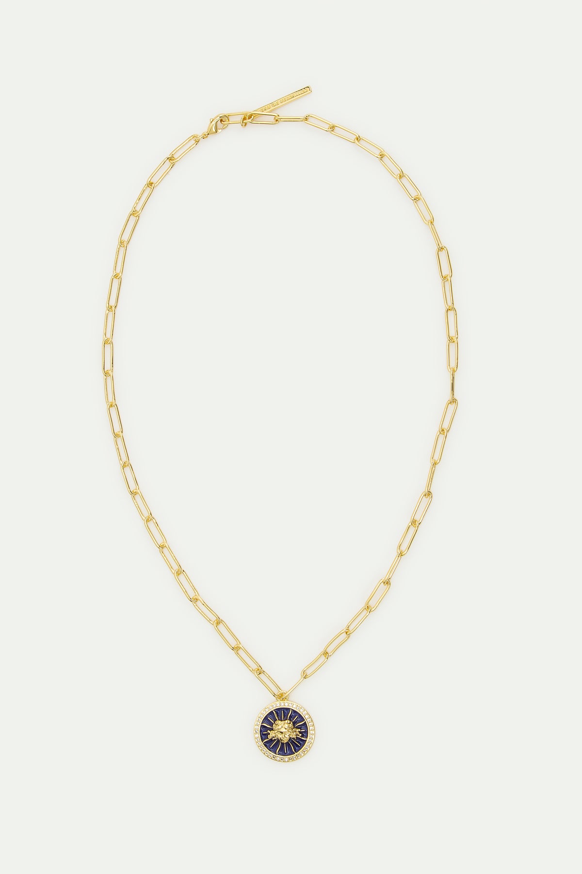 Collier chaîne maille médaille bleue roi soleil