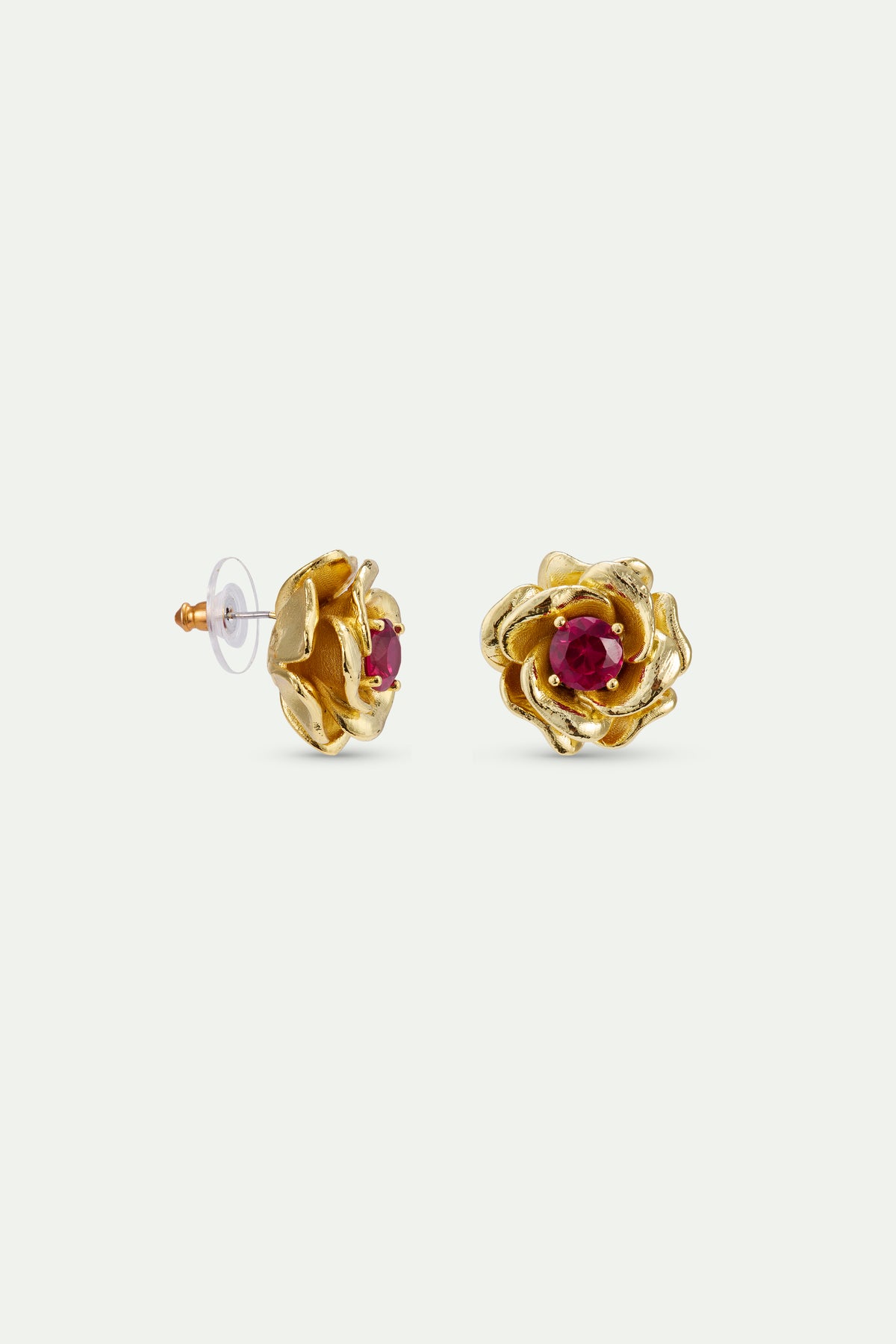 Gold Mona Lisa roses and pink stone earrings