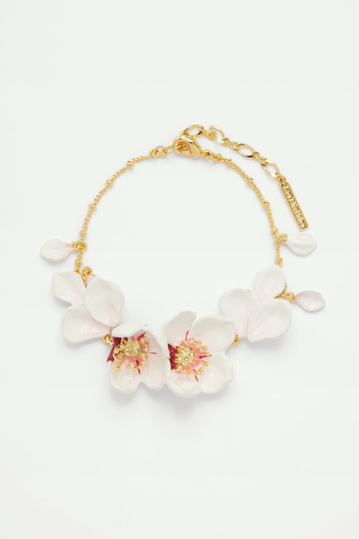 Bracelet fin fleurs blanches du japon et pétales