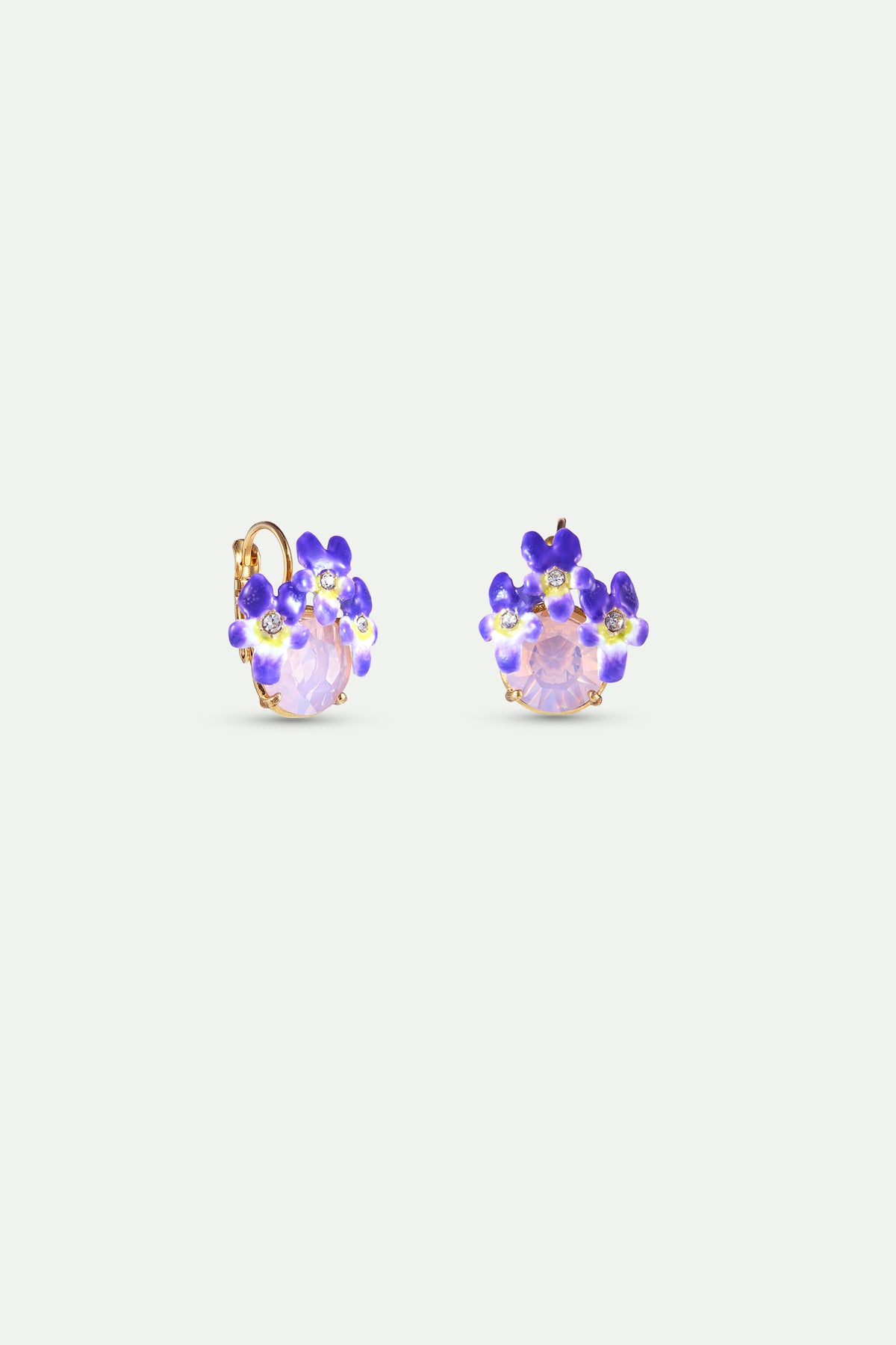 Pendientes piedra redonda facetada rosa y violetas