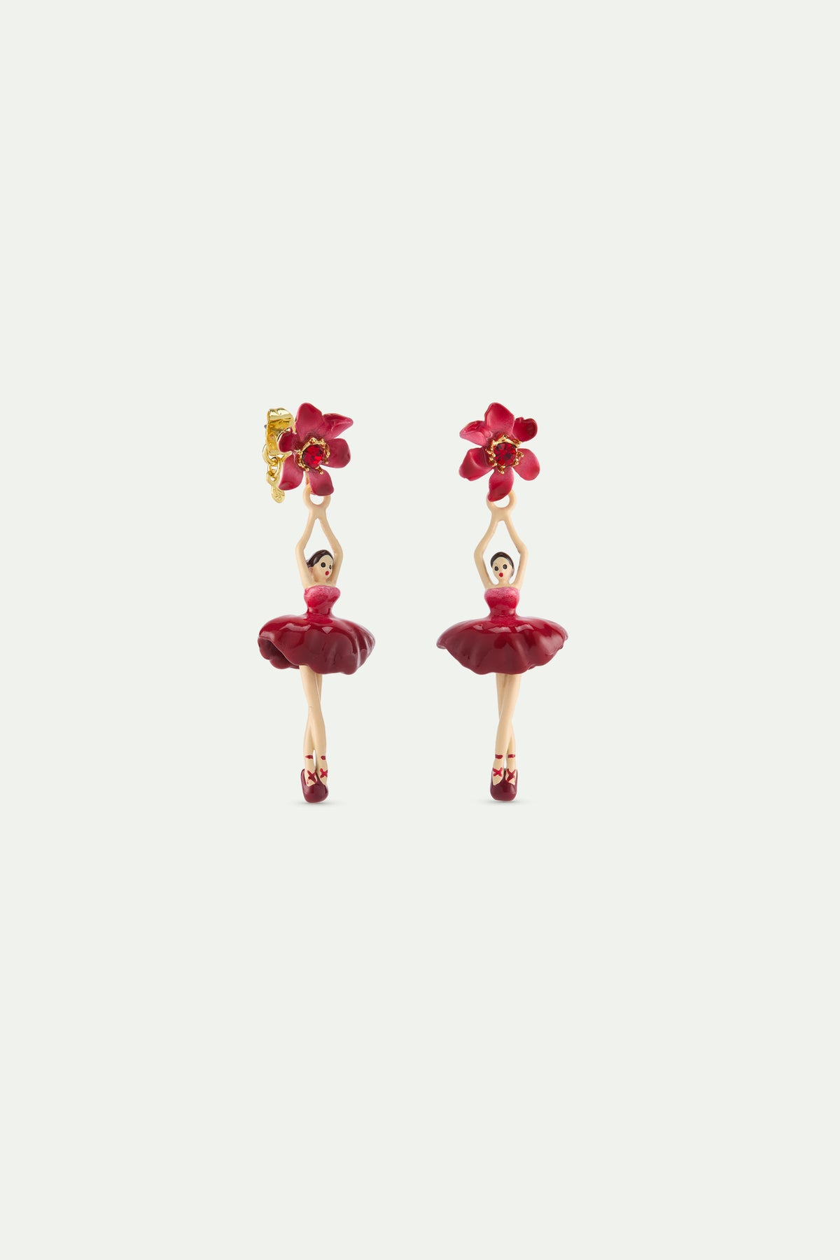 Boucles d'oreilles Ballerine et clématite rose