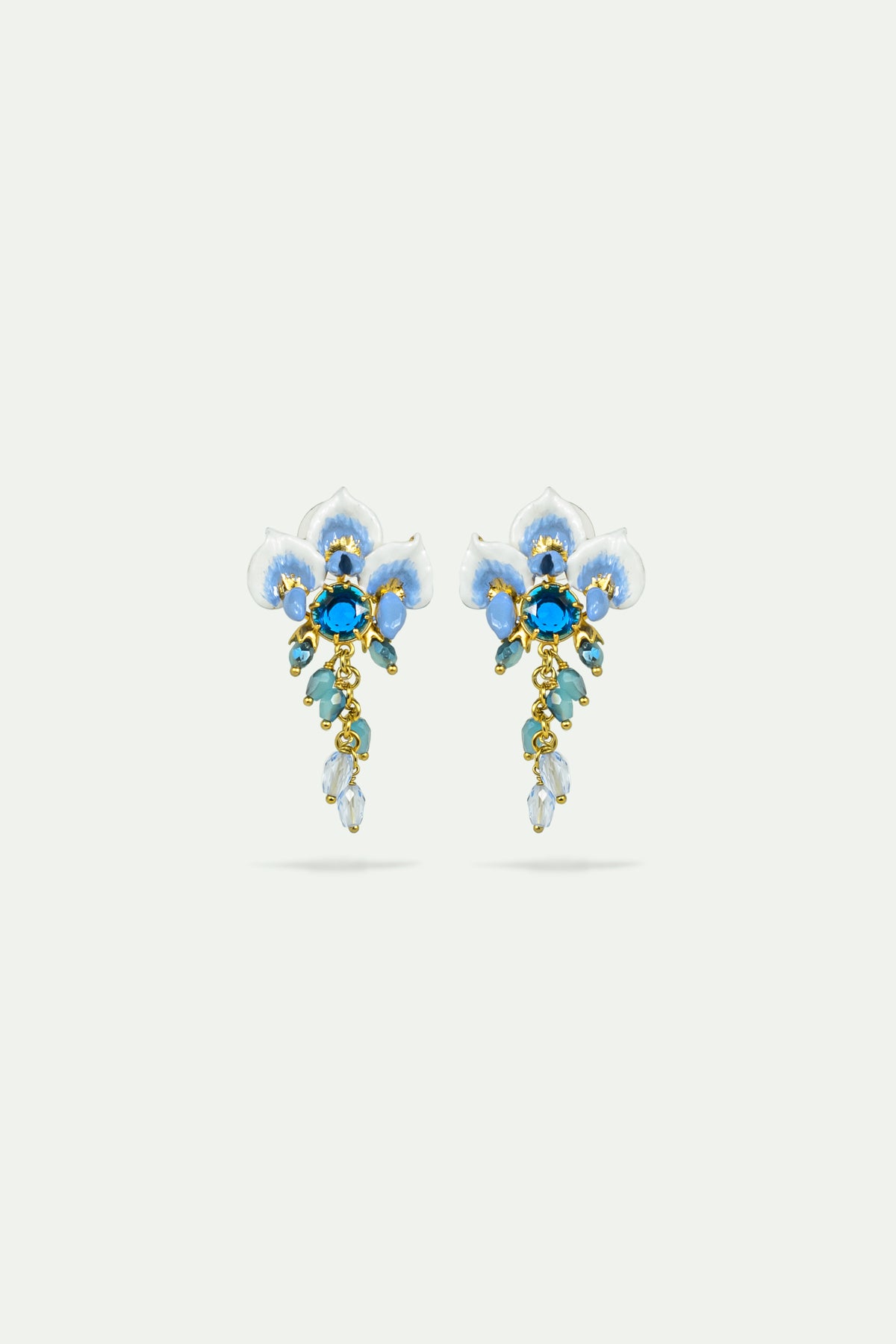 Boucles d'oreilles fleur de glycine et verre facetté bleu