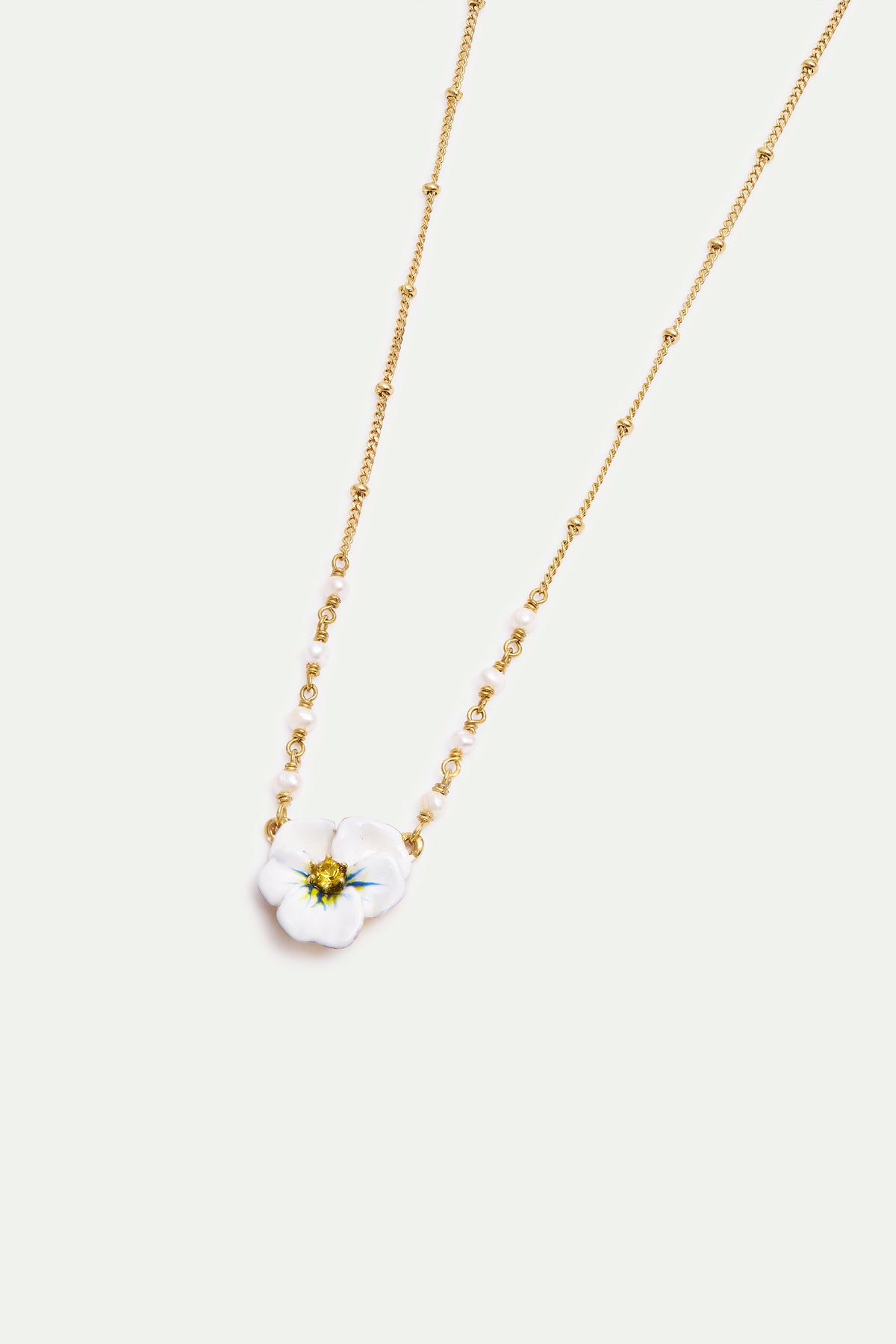 Collier pendentif pensée blanche et cristal taillé