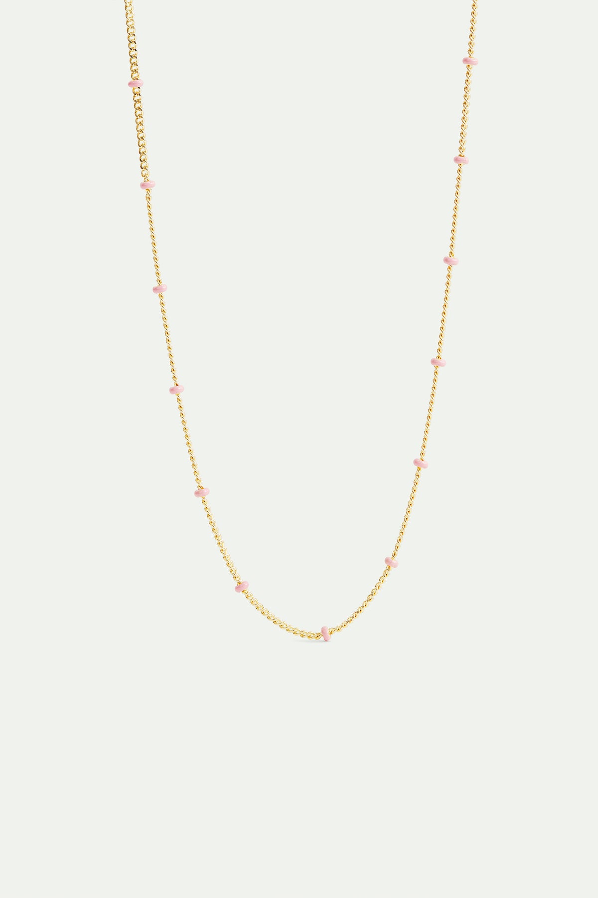 Collier chaine dorée et perles roses