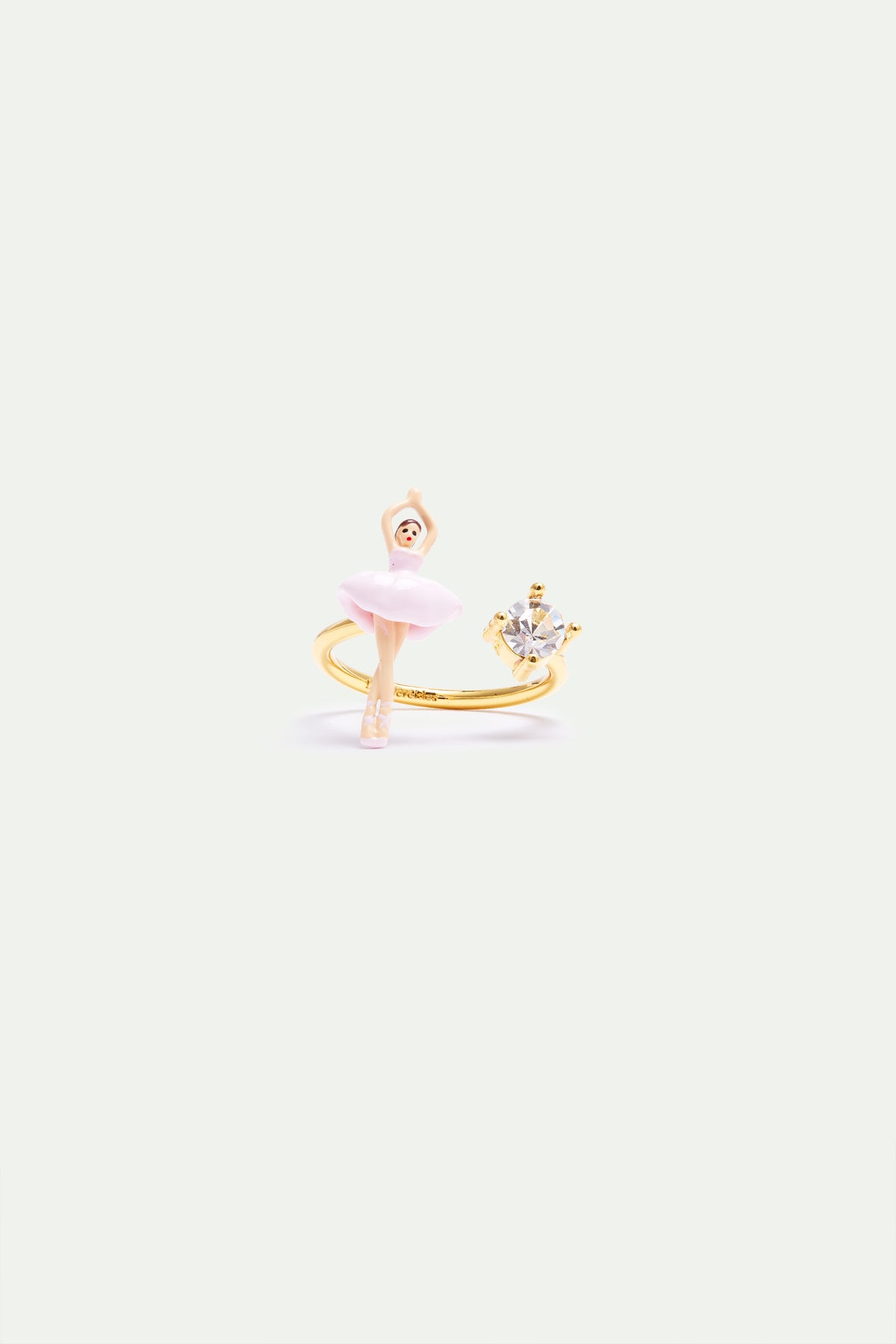 Bague ajustable Ballerine rose et cristal