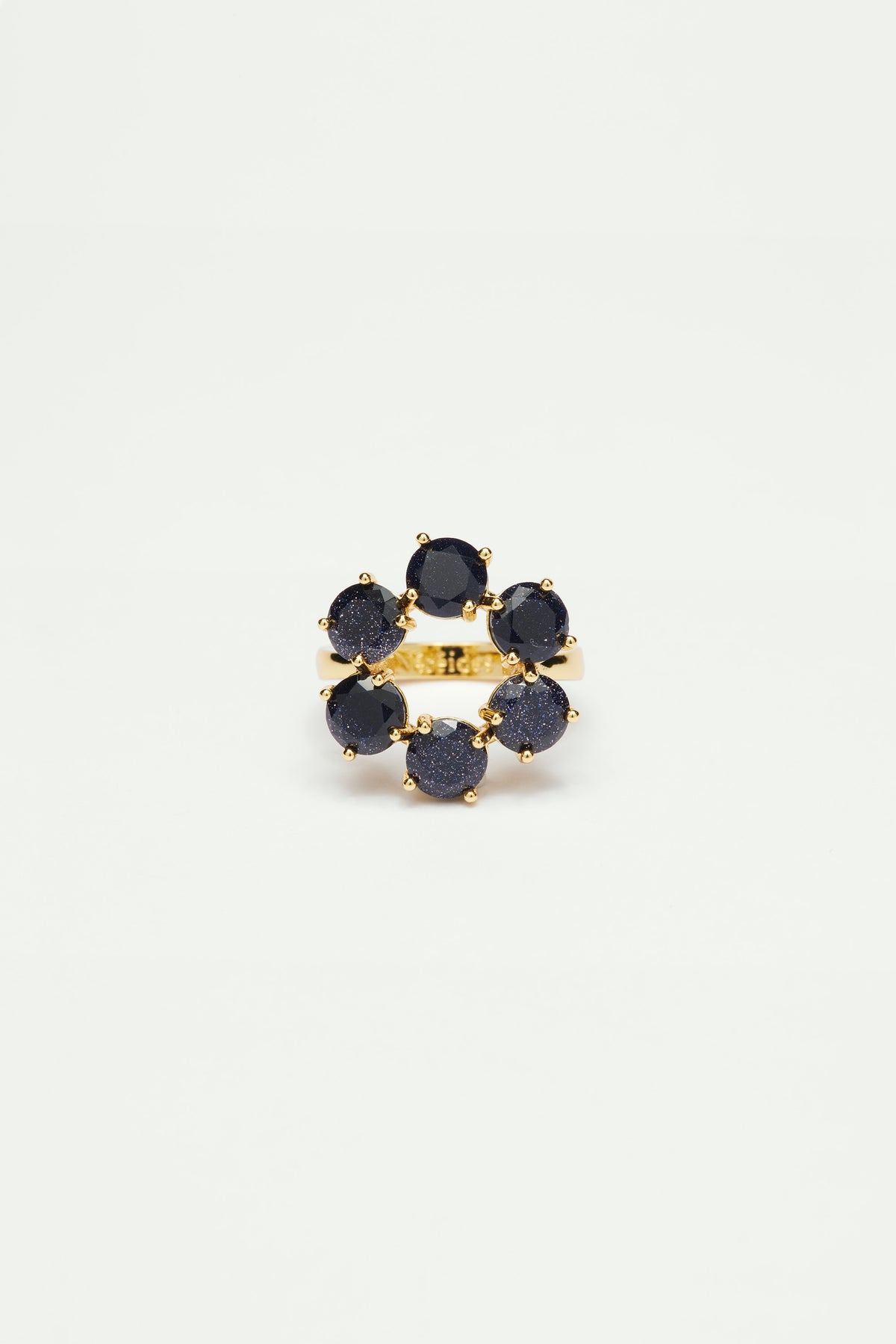 Bague fine 6 pierres la diamantine bleu nuit pailleté
