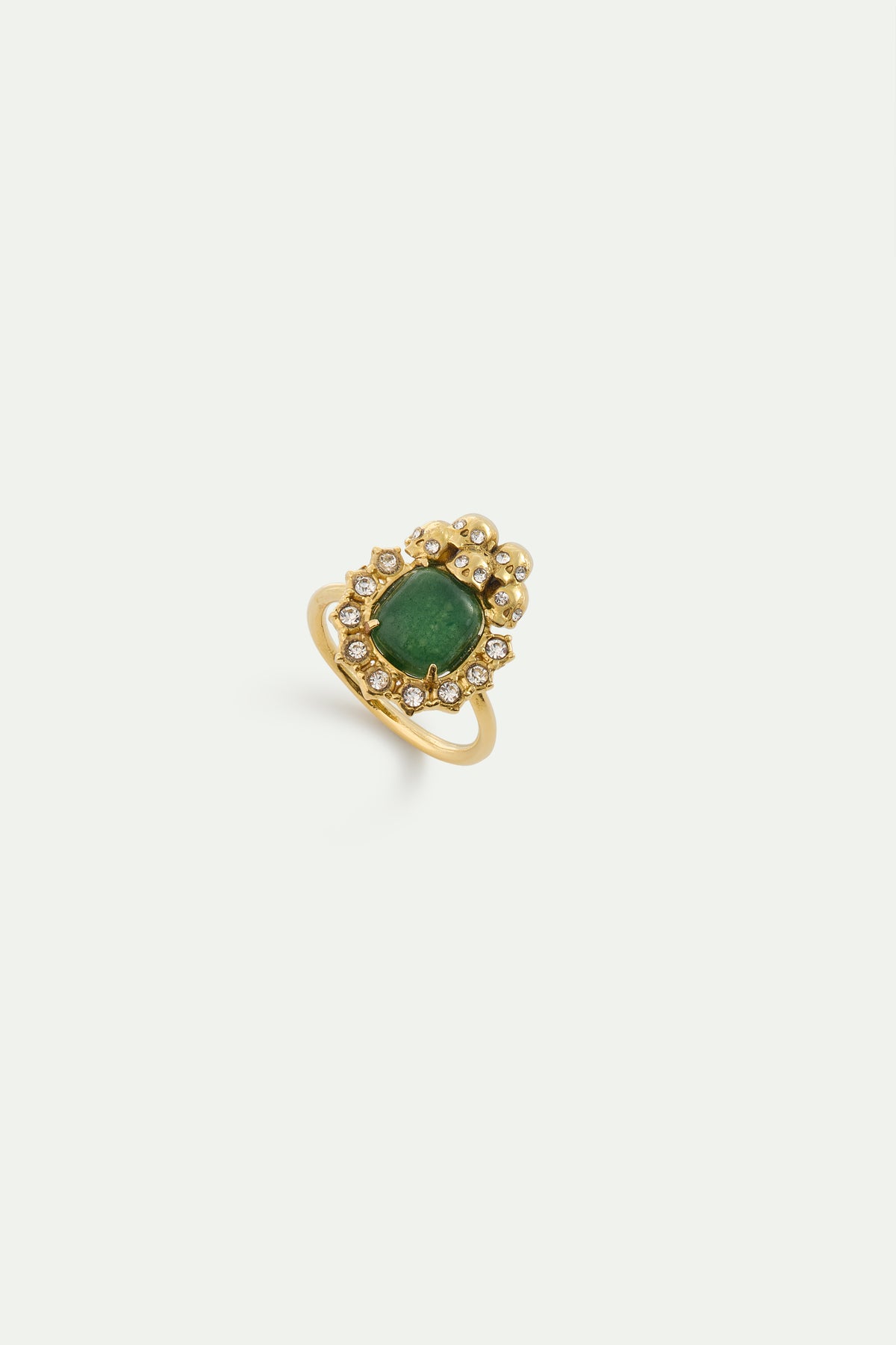 Bague aventurine verte, crânes et cristaux