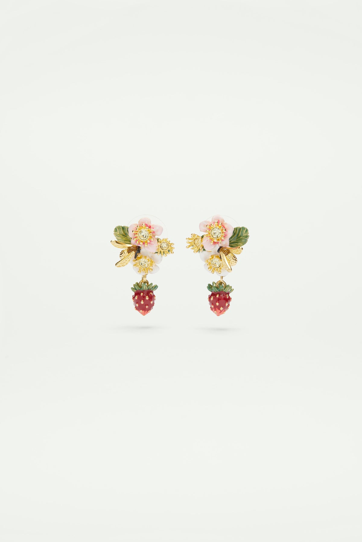Boucles d’oreilles fraise des bois et fleurs de fraisiers